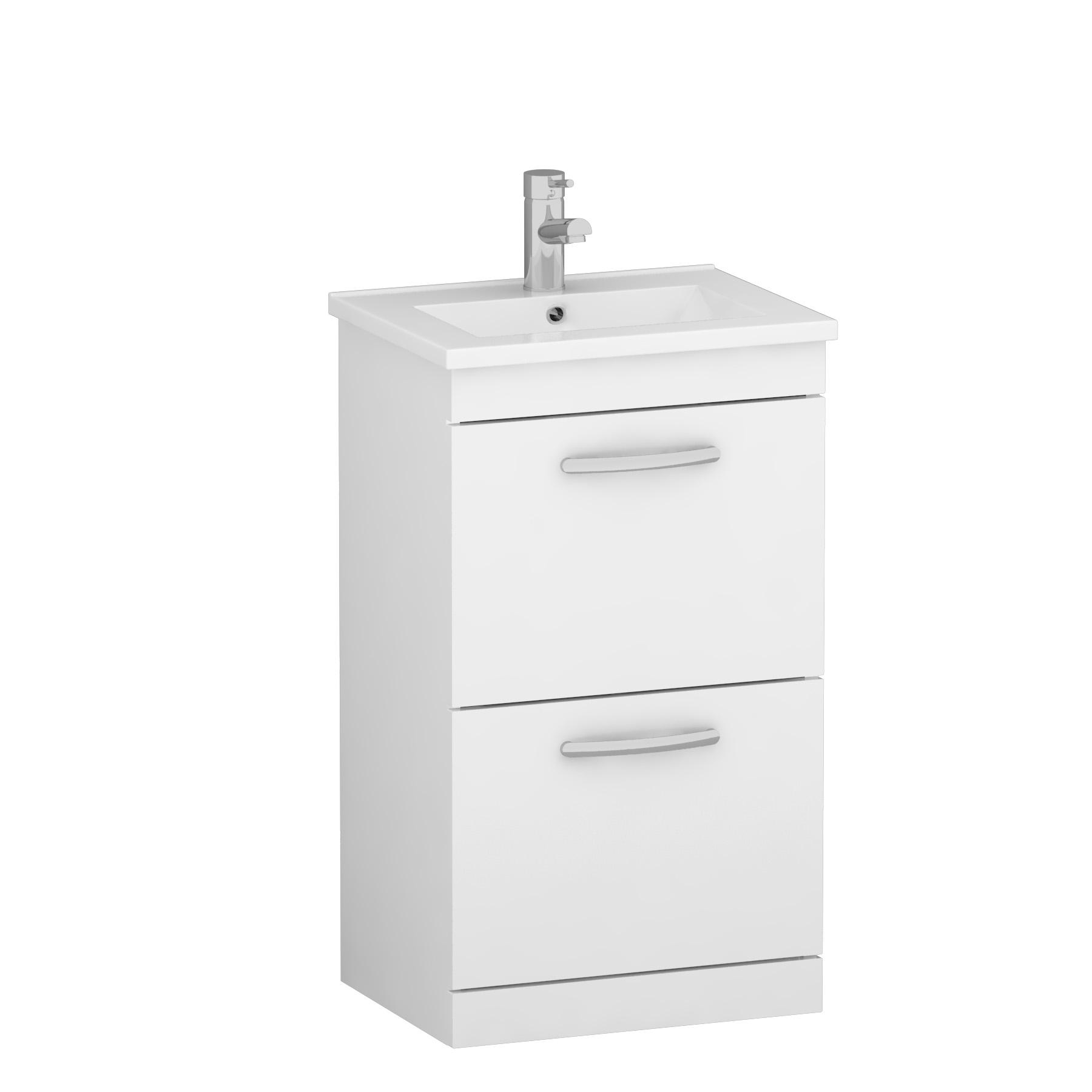 Turin 500mm Floor Standing Vanity Unit Gloss White 2 Drawer Minimalist Basin Unit