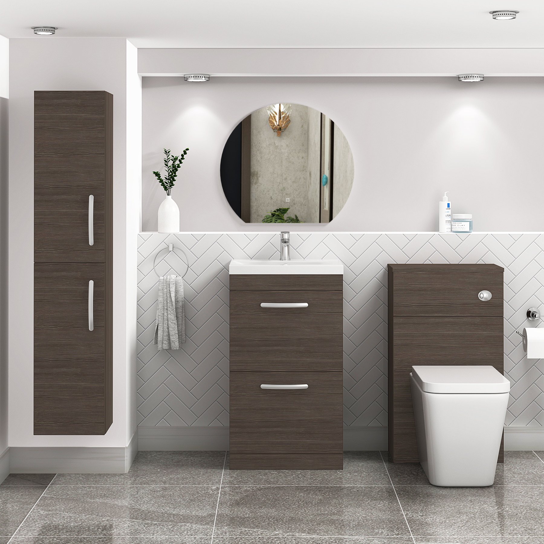  500mm Grey Elm Floor Standing 2 Drawer Vanity Unit and Optional Basin - Mid Edge / Minimalist