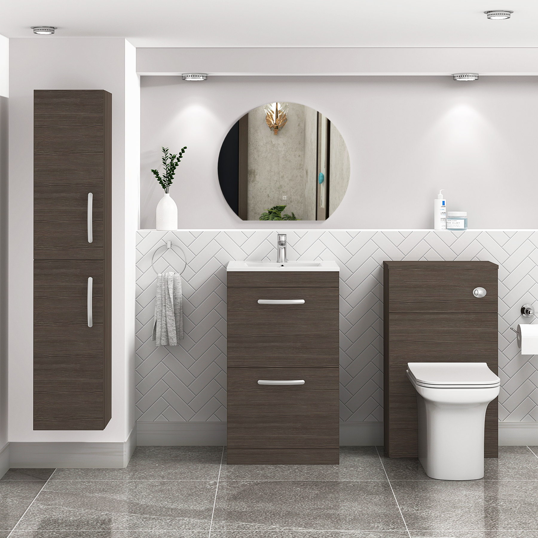 Turin 500mm Floor Standing Vanity Unit Grey Elm 2 Drawer Minimalist Basin Unit