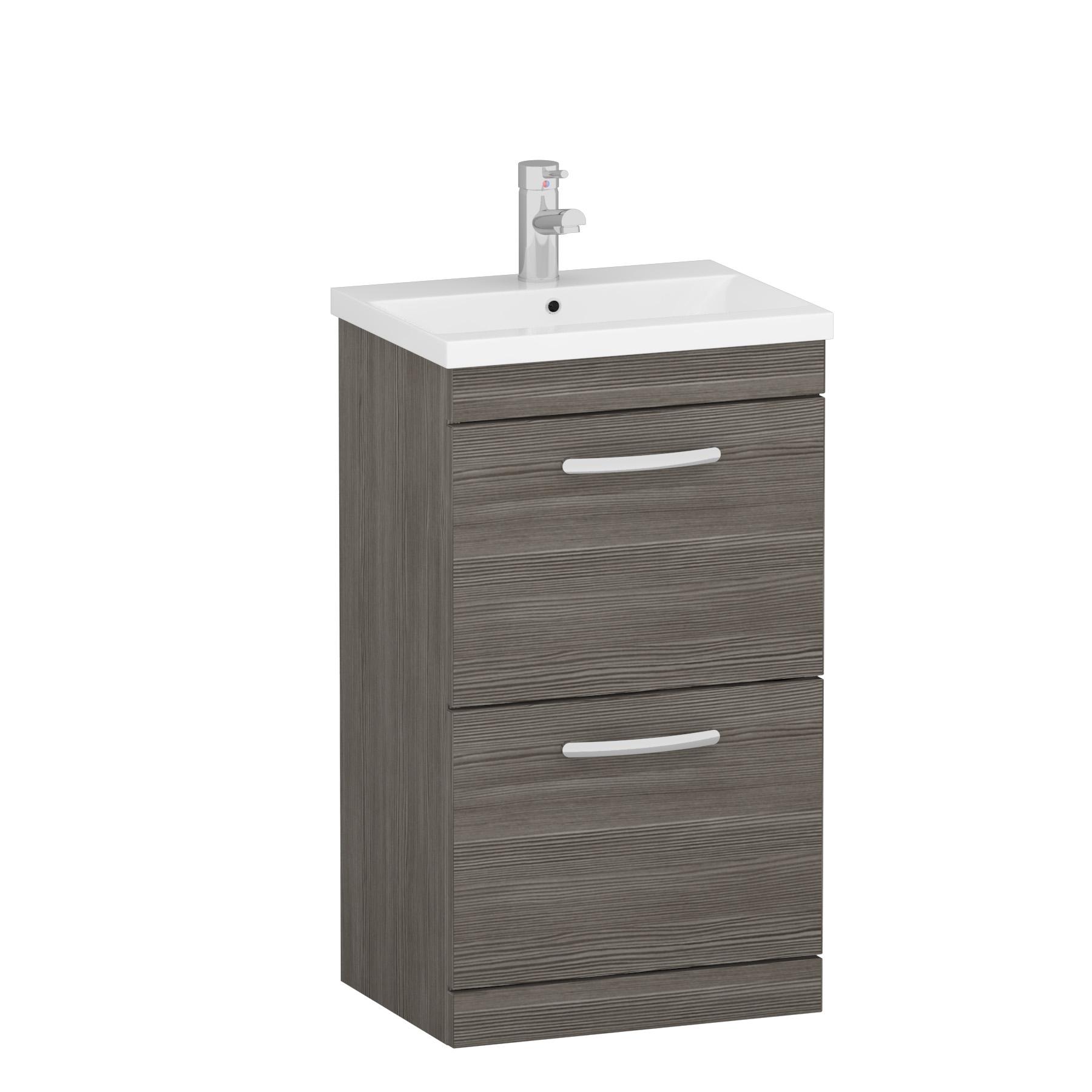  500mm Grey Elm Floor Standing 2 Drawer Vanity Unit and Optional Basin - Mid Edge / Minimalist