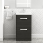 Turin Hale Black 2 Drawer Floor Standing Vanity Unit with Minimalist Basin - Multiple Sizes