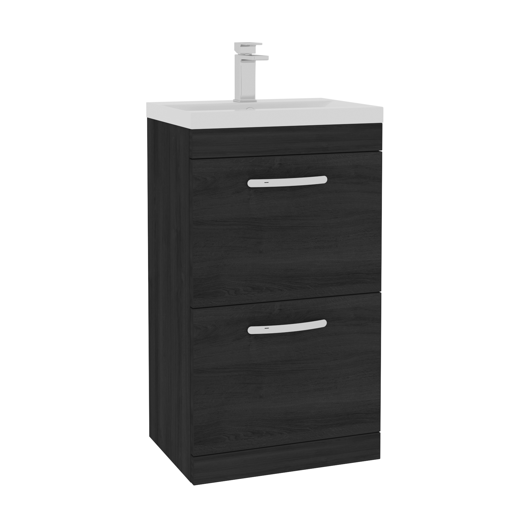  500mm Hale Black Floor Standing 2 Drawer Vanity Unit and Optional Basin - Mid Edge / Minimalist