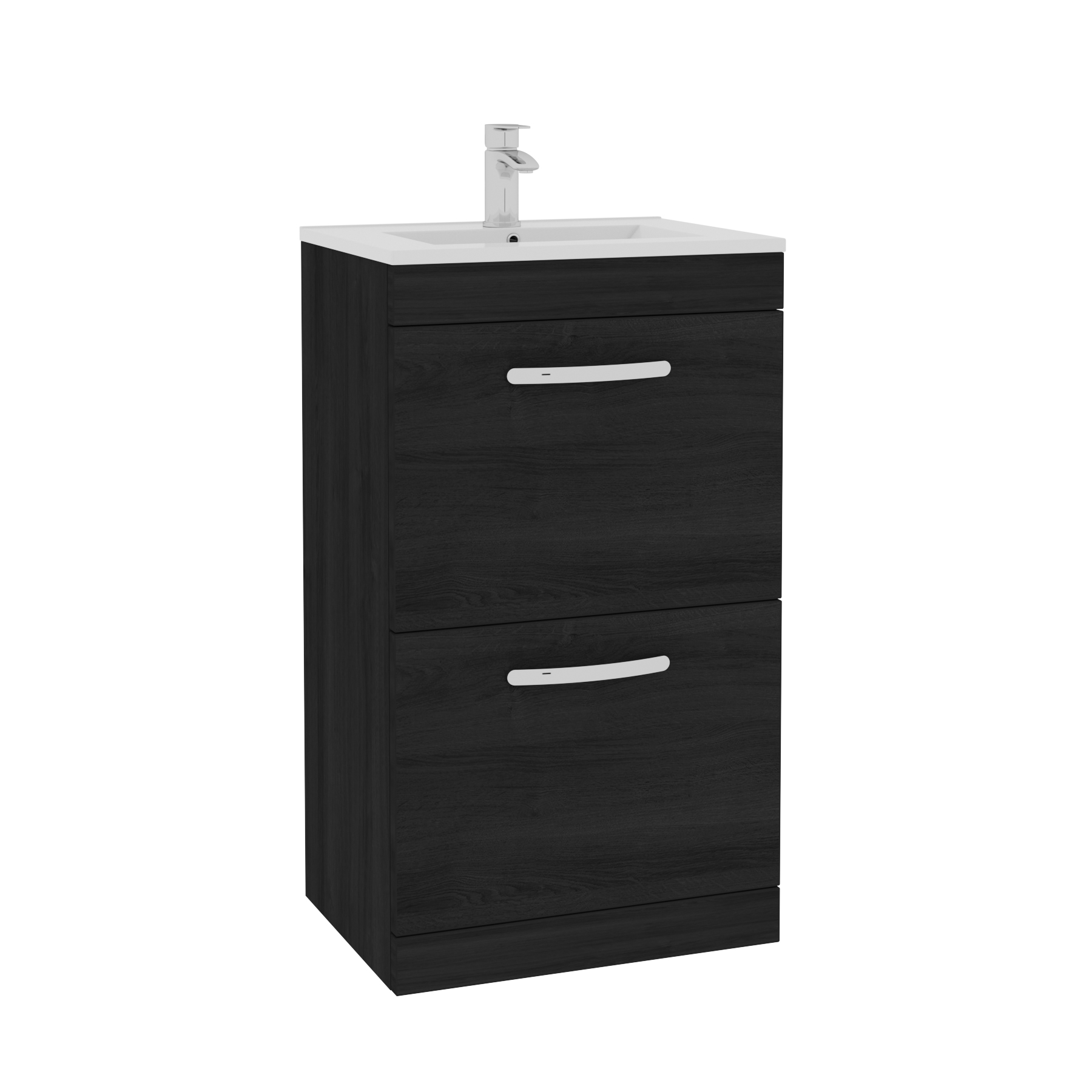 Turin 500mm Floor Standing Vanity Unit Hale Black 2 Drawer Minimalist Basin Unit