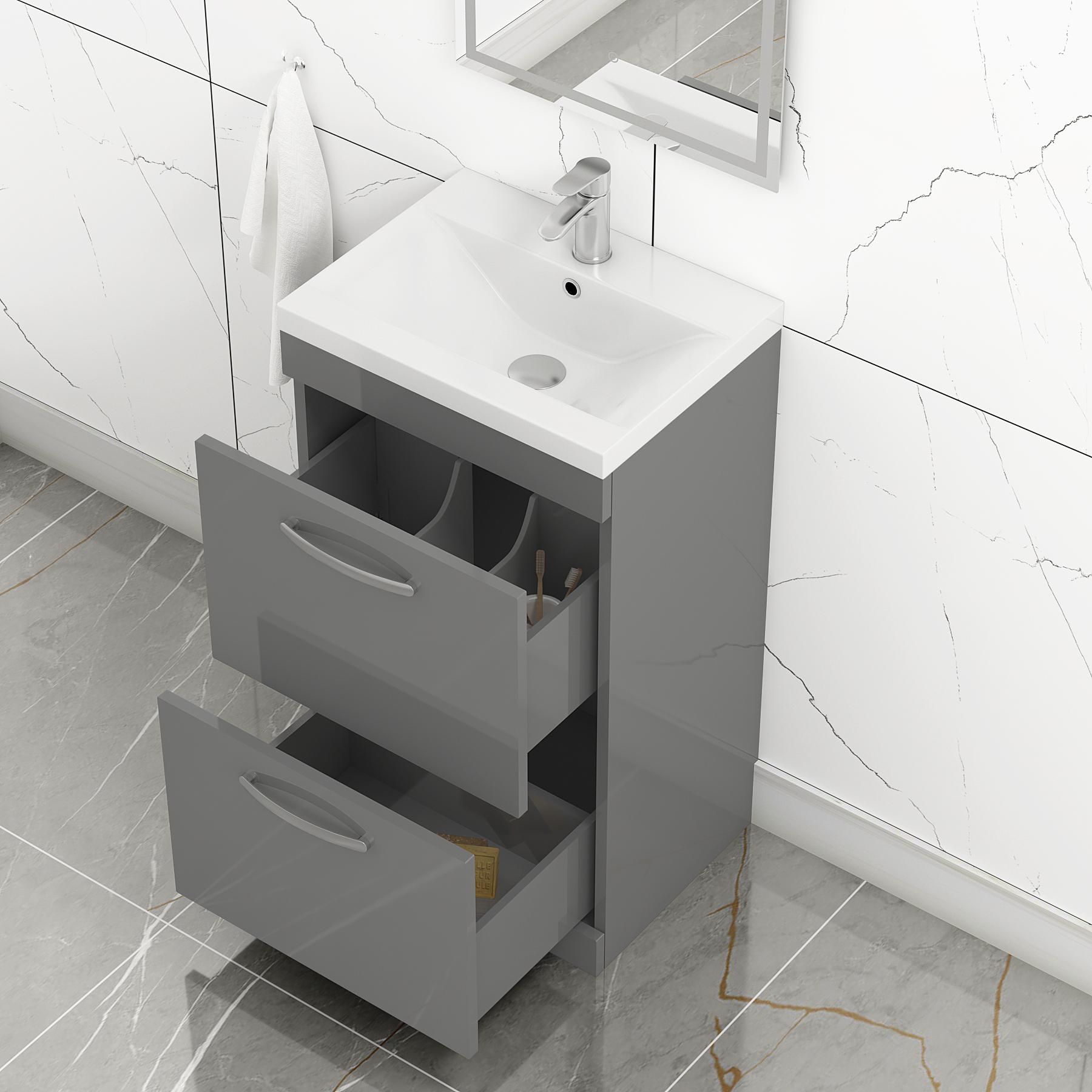 500mm Indigo Grey Gloss Floor Standing 2 Drawer Vanity Unit and