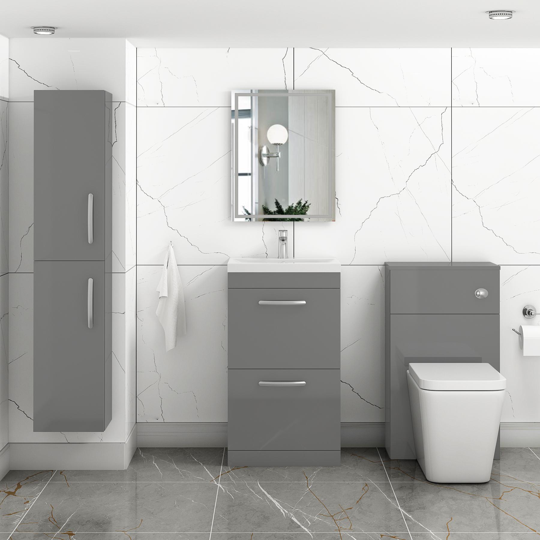 Turin Indigo Grey Gloss 2 Drawer Floor Standing Vanity Unit with Minimalist Basin - Multiple Sizes
