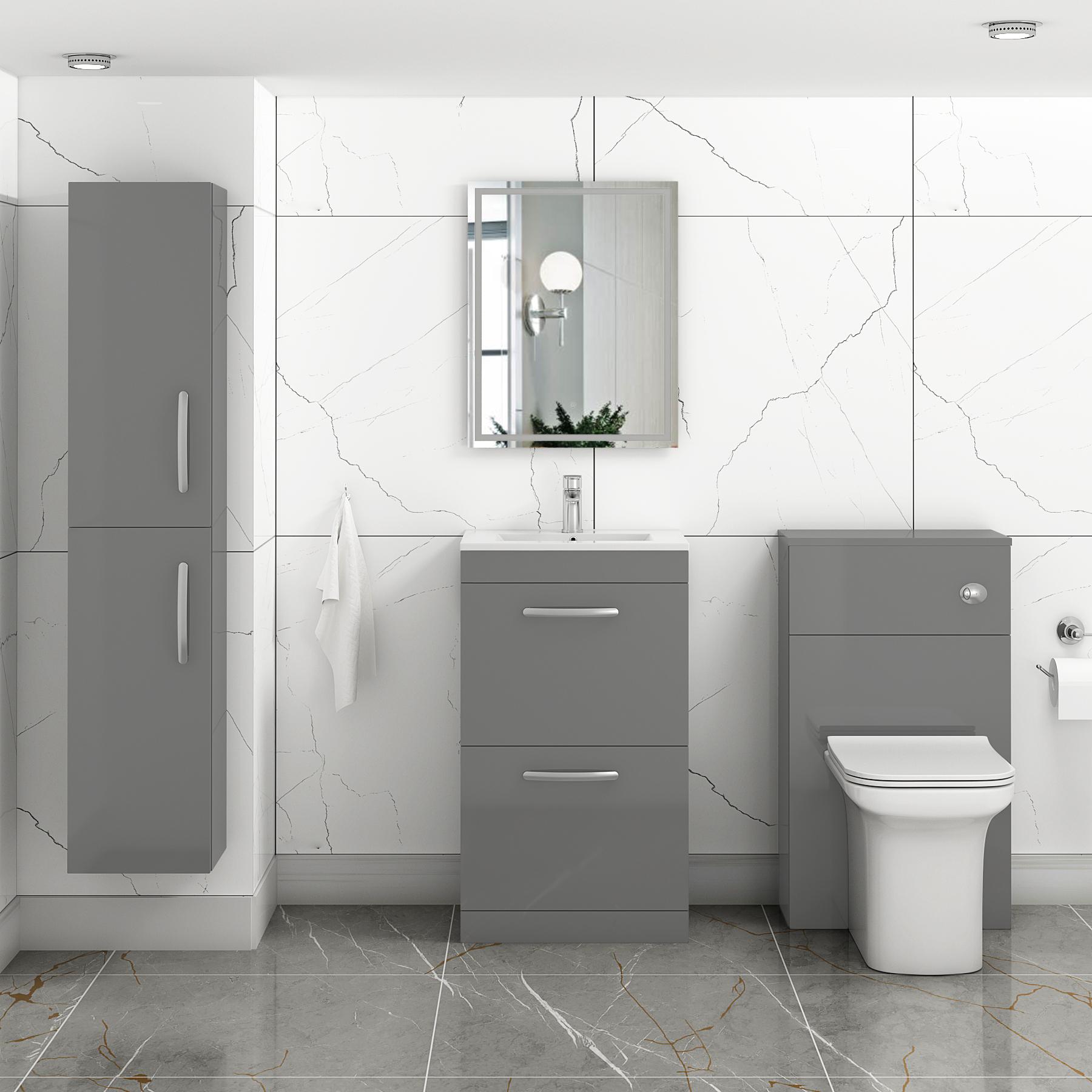 Turin 500mm Floor Standing Vanity Unit Indigo Grey Gloss 2 Drawer Minimalist Basin Unit
