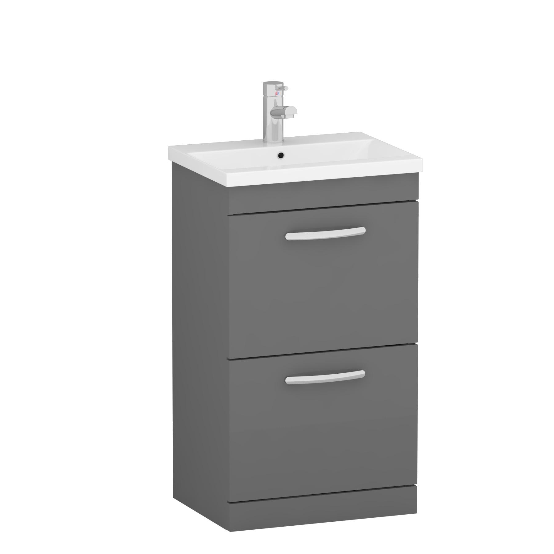  500mm Indigo Grey Gloss Floor Standing 2 Drawer Vanity Unit and Optional Basin - Mid Edge / Minimalist