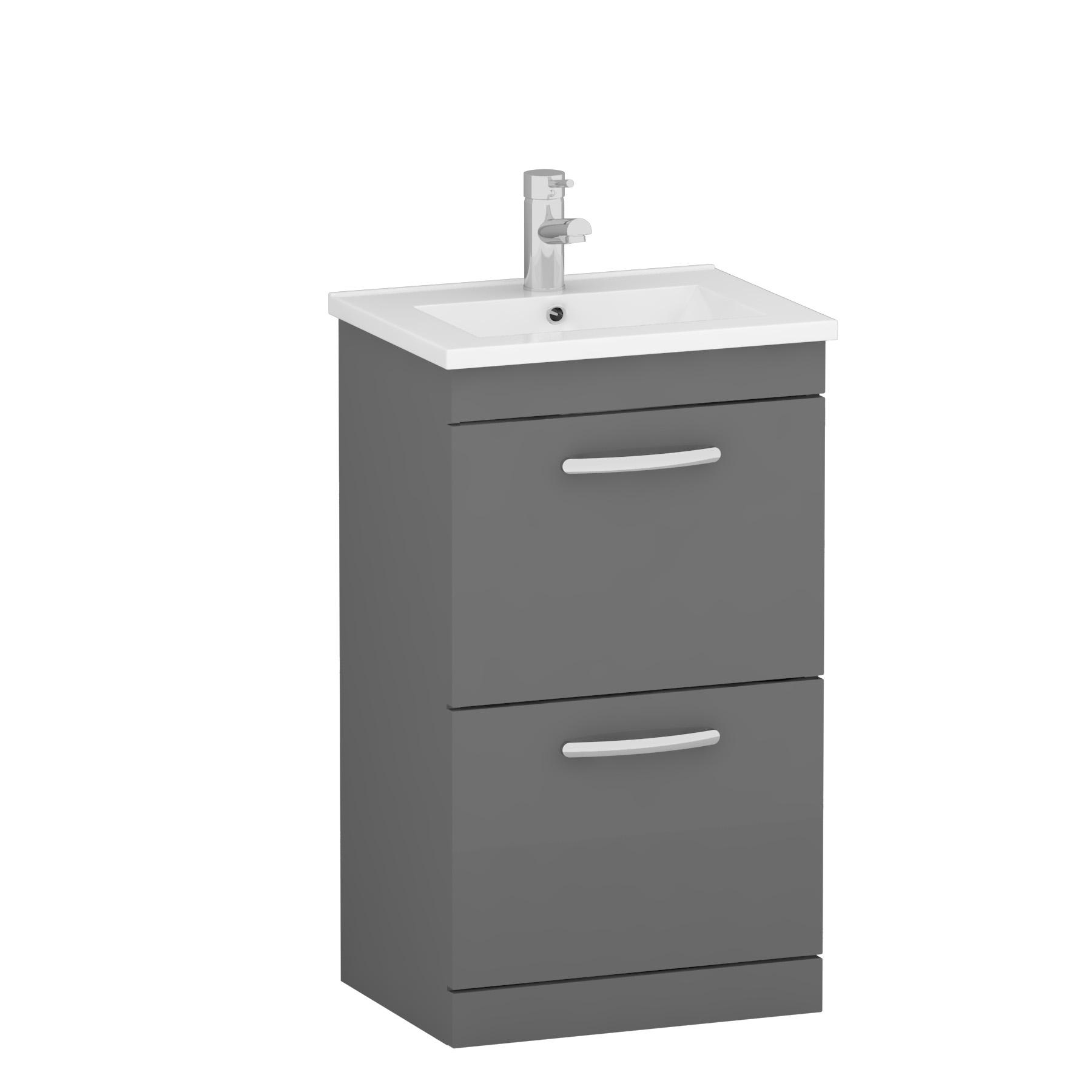 Turin 500mm Floor Standing Vanity Unit Indigo Grey Gloss 2 Drawer Minimalist Basin Unit