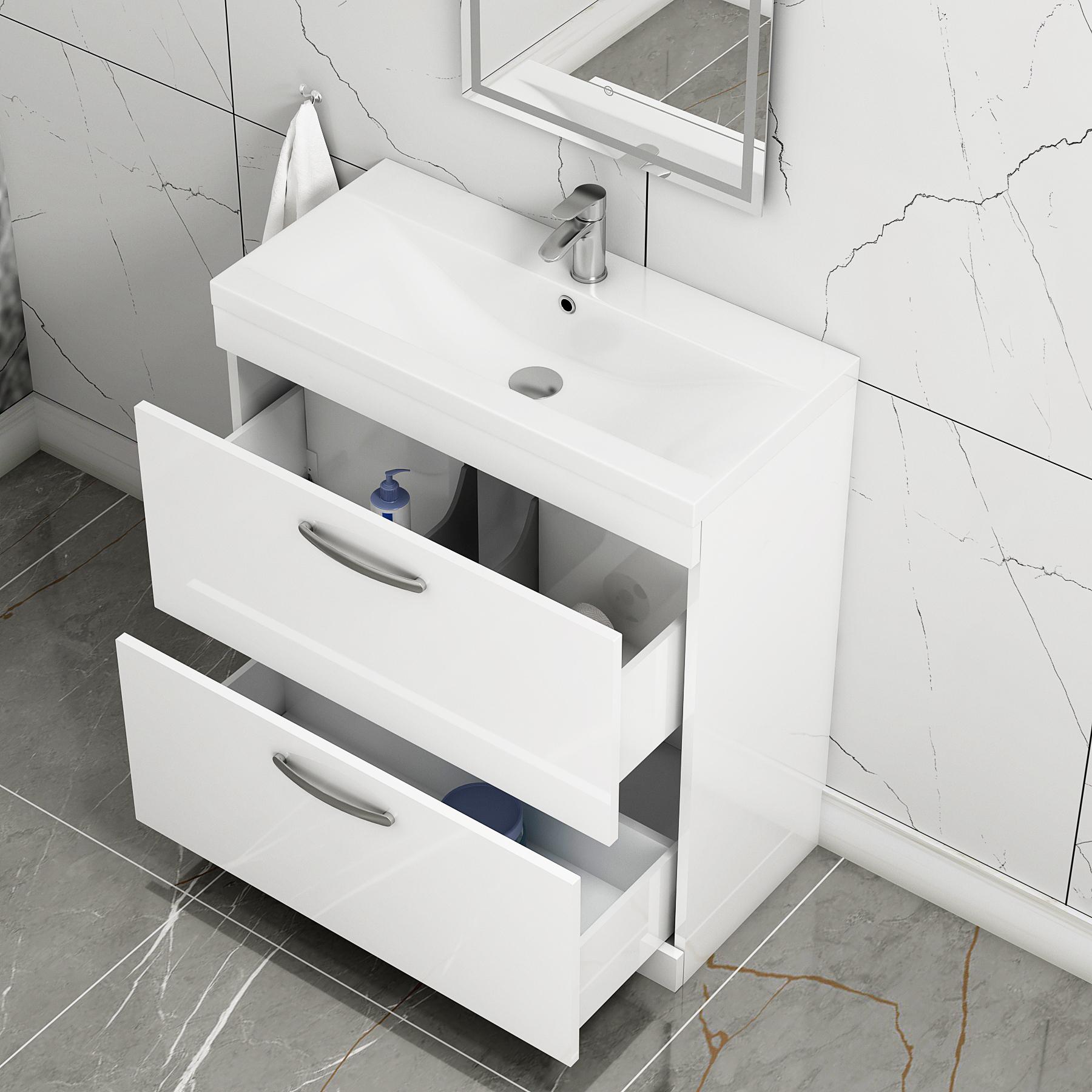  800mm Gloss White Floor Standing 2 Drawer Vanity Unit and Optional Basin - Mid Edge / Minimalist