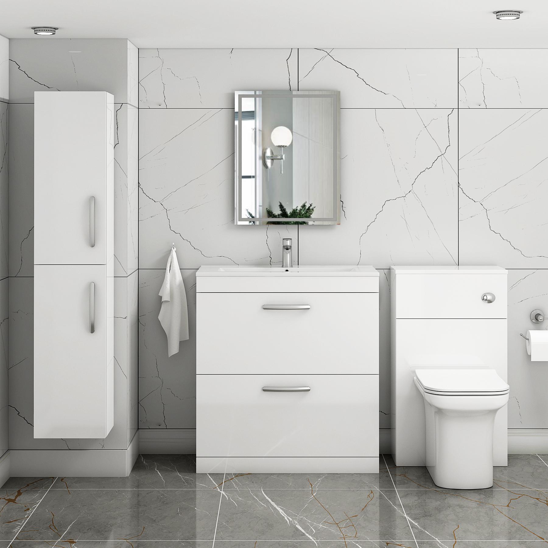 Turin 800mm Floor Standing Vanity Unit Gloss White 2 Drawer Minimalist Basin Unit