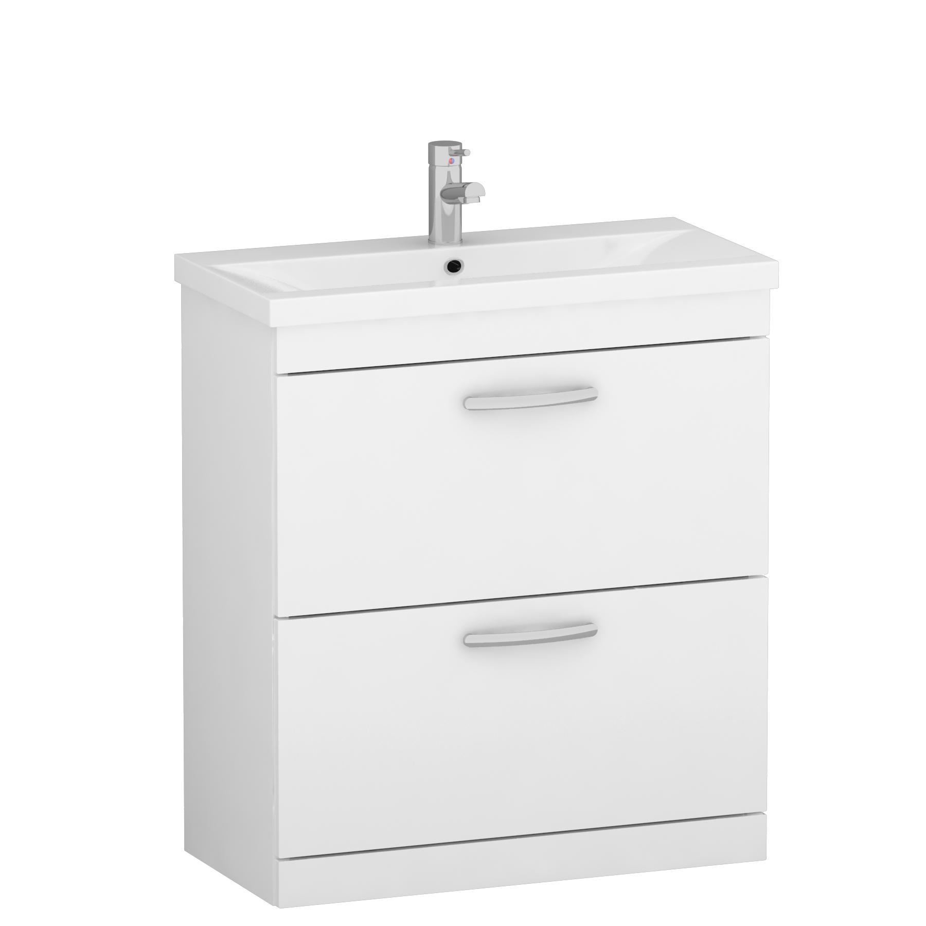  800mm Gloss White Floor Standing 2 Drawer Vanity Unit and Optional Basin - Mid Edge / Minimalist