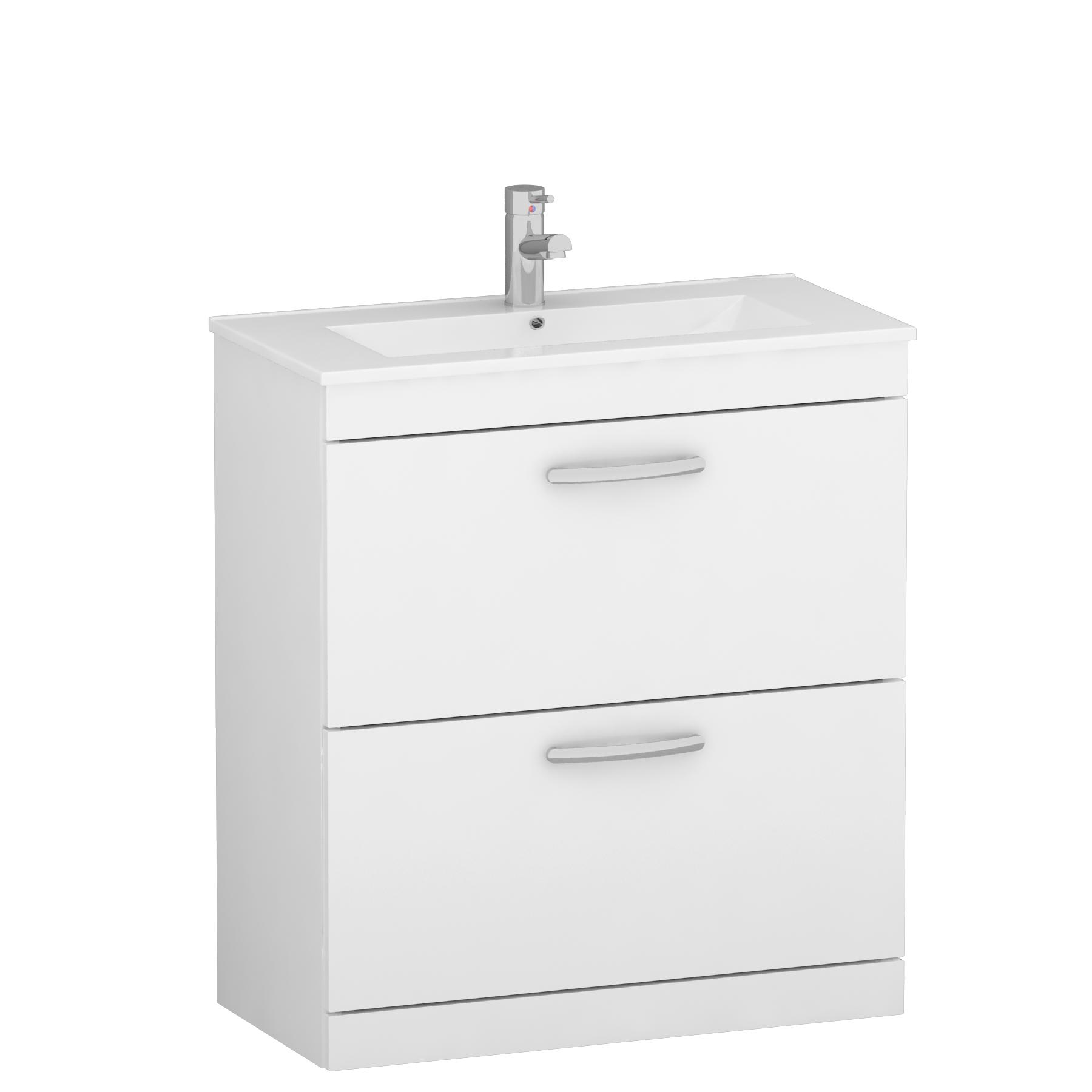Turin 800mm Floor Standing Vanity Unit Gloss White 2 Drawer Minimalist Basin Unit