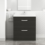 Turin Hale Black 2 Drawer Floor Standing Vanity Unit with Minimalist Basin - Multiple Sizes