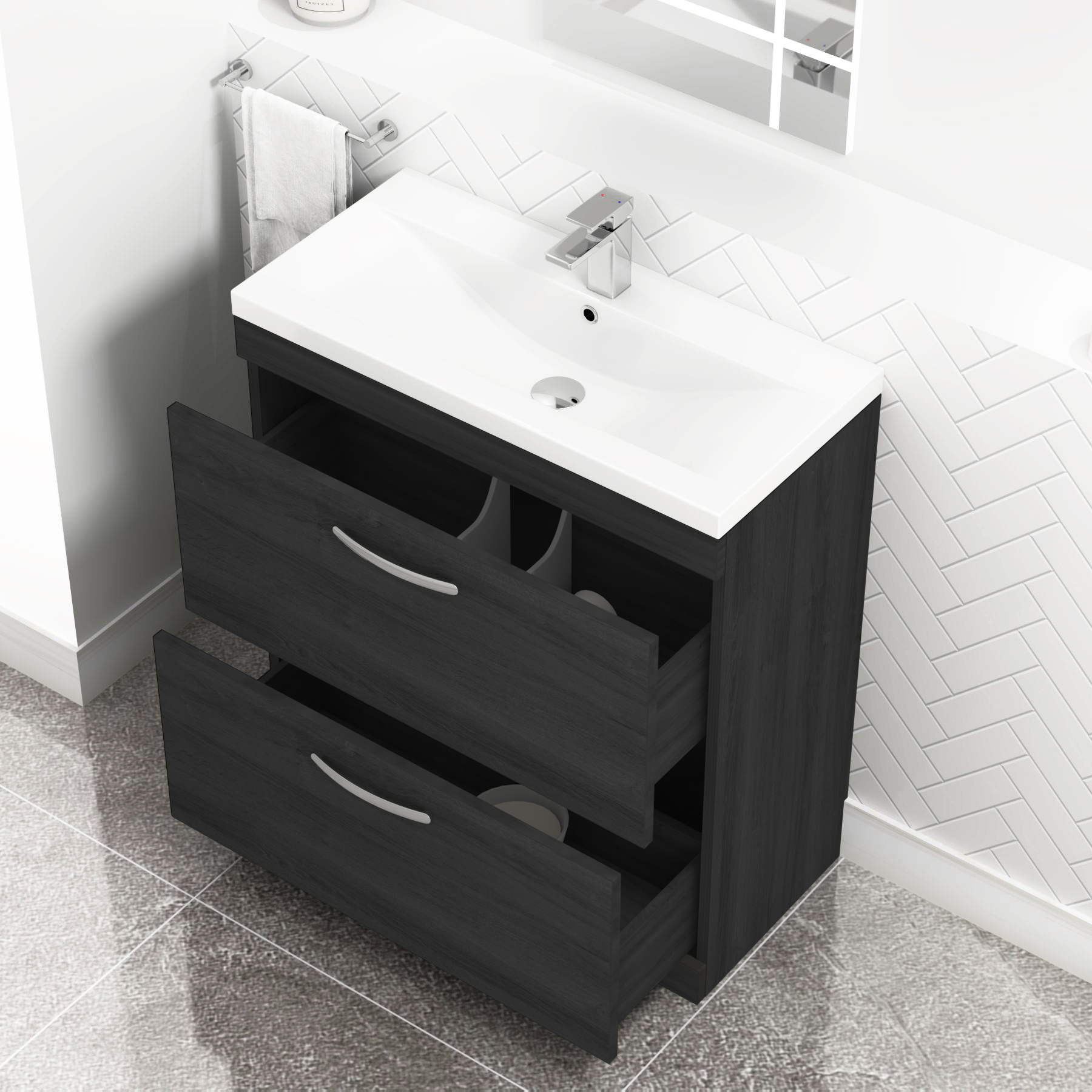 Turin 800mm Floor Standing Vanity Unit Sink 2 Drawer with Optional ...