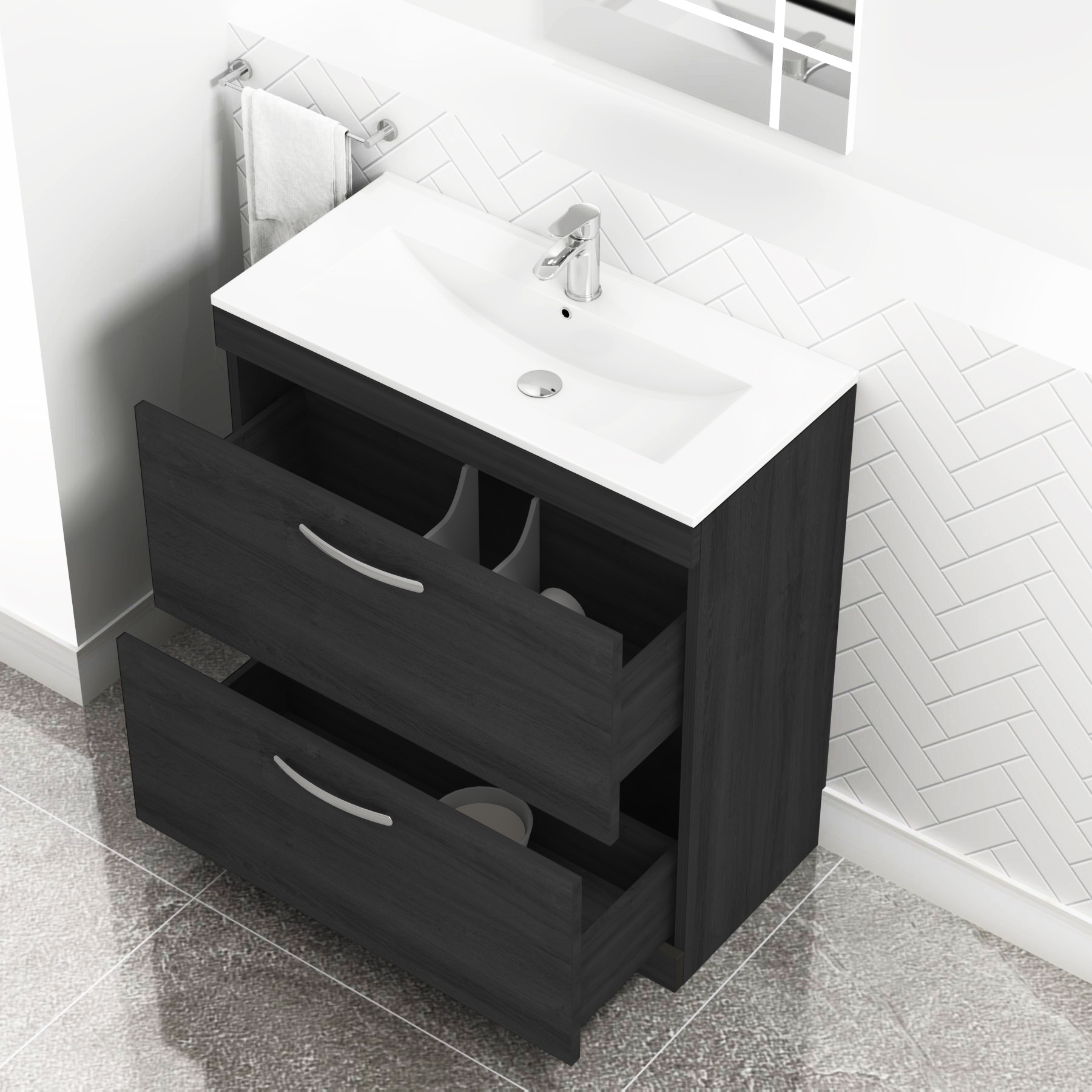 Turin 800mm Floor Standing Vanity Unit Hale Black 2 Drawer Minimalist Basin Unit