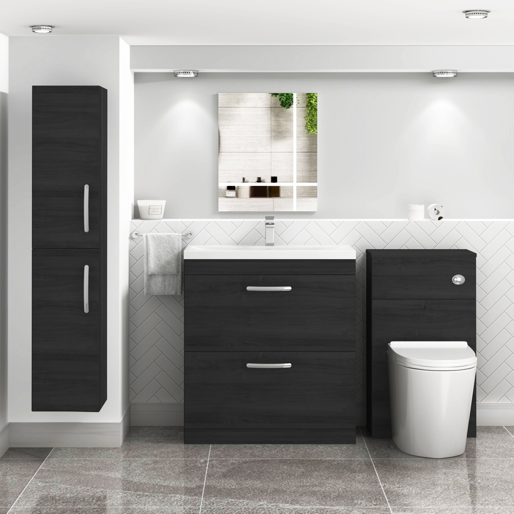 Turin Hale Black 2 Drawer Floor Standing Vanity Unit with Mid-Edge Basin - Multiple Sizes