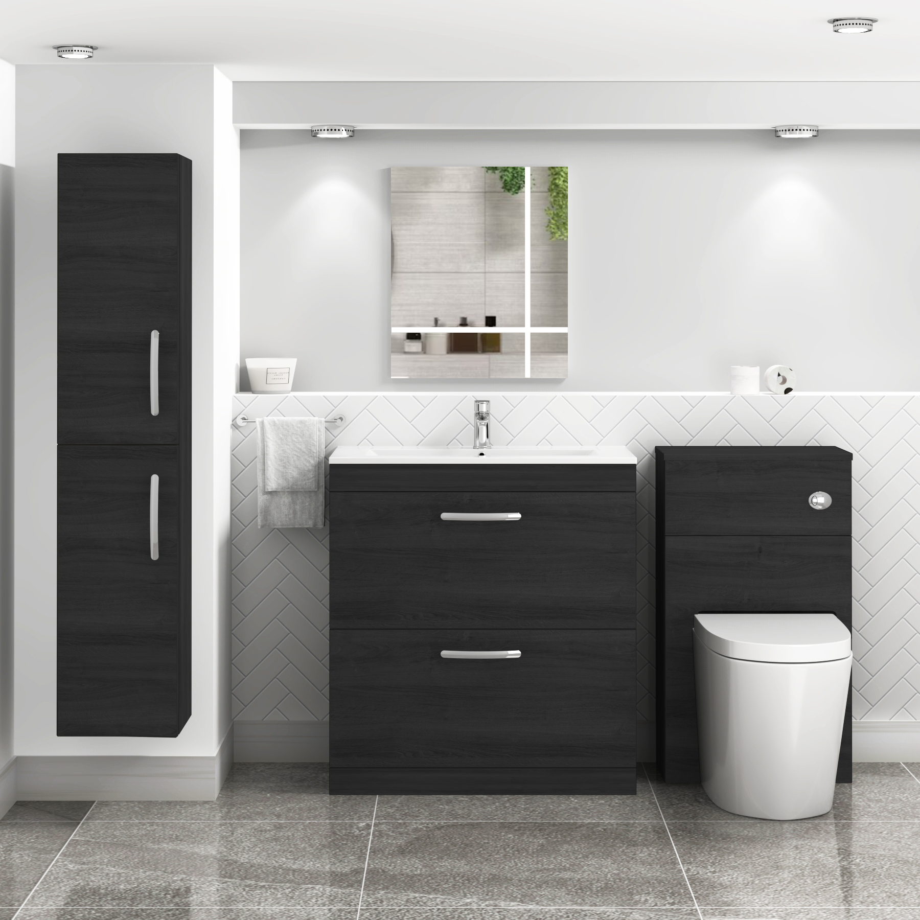 Turin 800mm Floor Standing Vanity Unit Hale Black 2 Drawer Minimalist Basin Unit