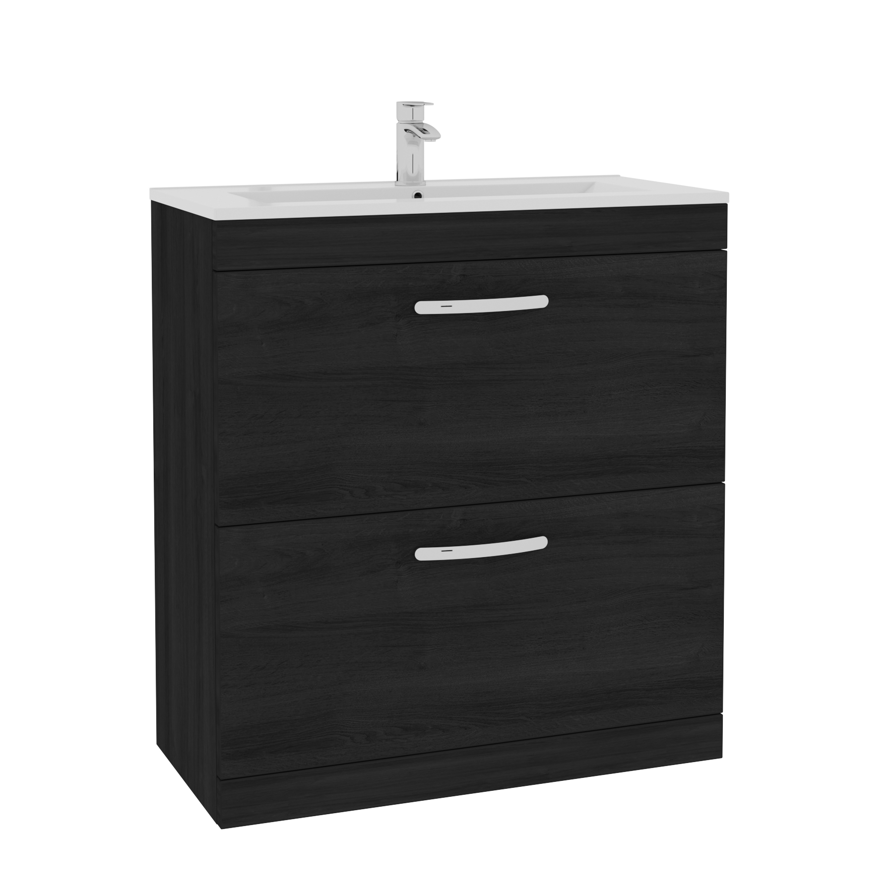 Turin 800mm Floor Standing Vanity Unit Hale Black 2 Drawer Minimalist Basin Unit
