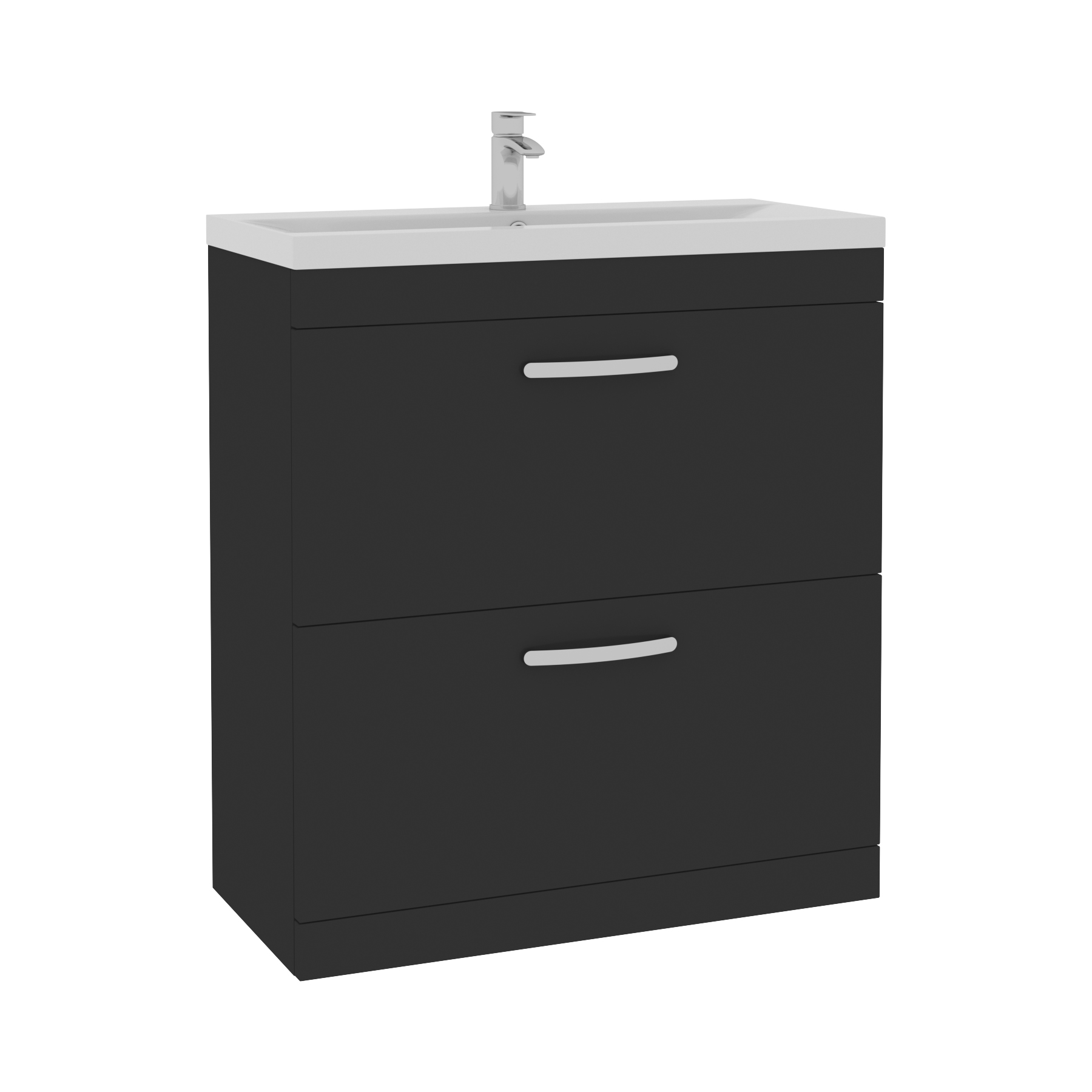 Turin 800mm Matt Black Floor Standing Vanity Unit 2 Drawer with Mid-Edge Basin