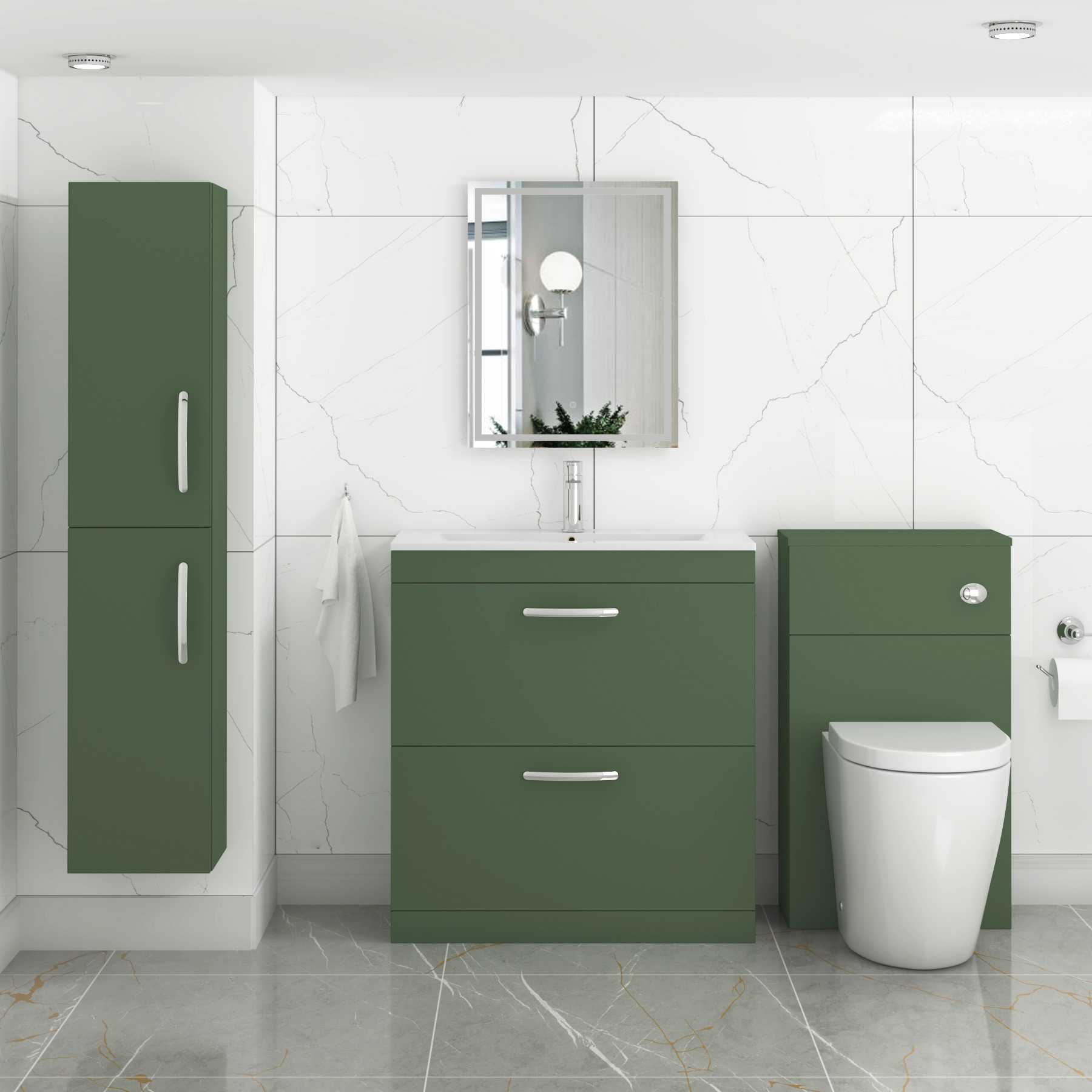 Turin 800mm Floor Standing Vanity Unit Matt Green 2 Drawer Minimalist Basin