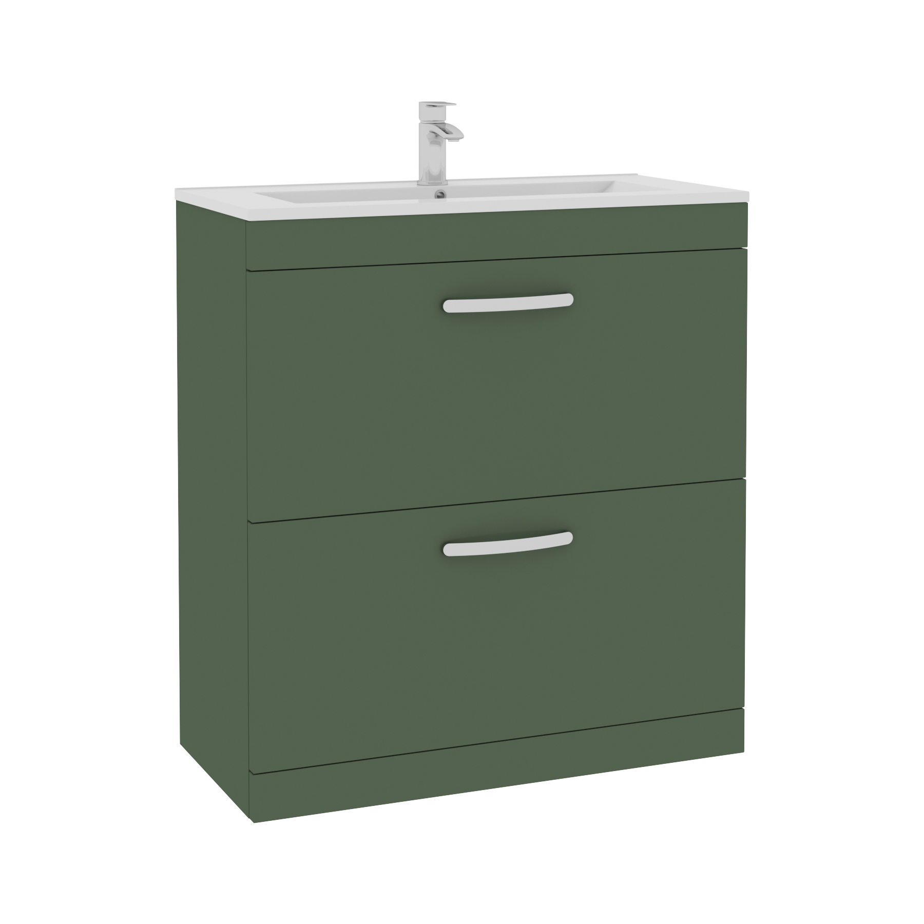 Turin 800mm Floor Standing Vanity Unit Matt Green 2 Drawer Minimalist Basin