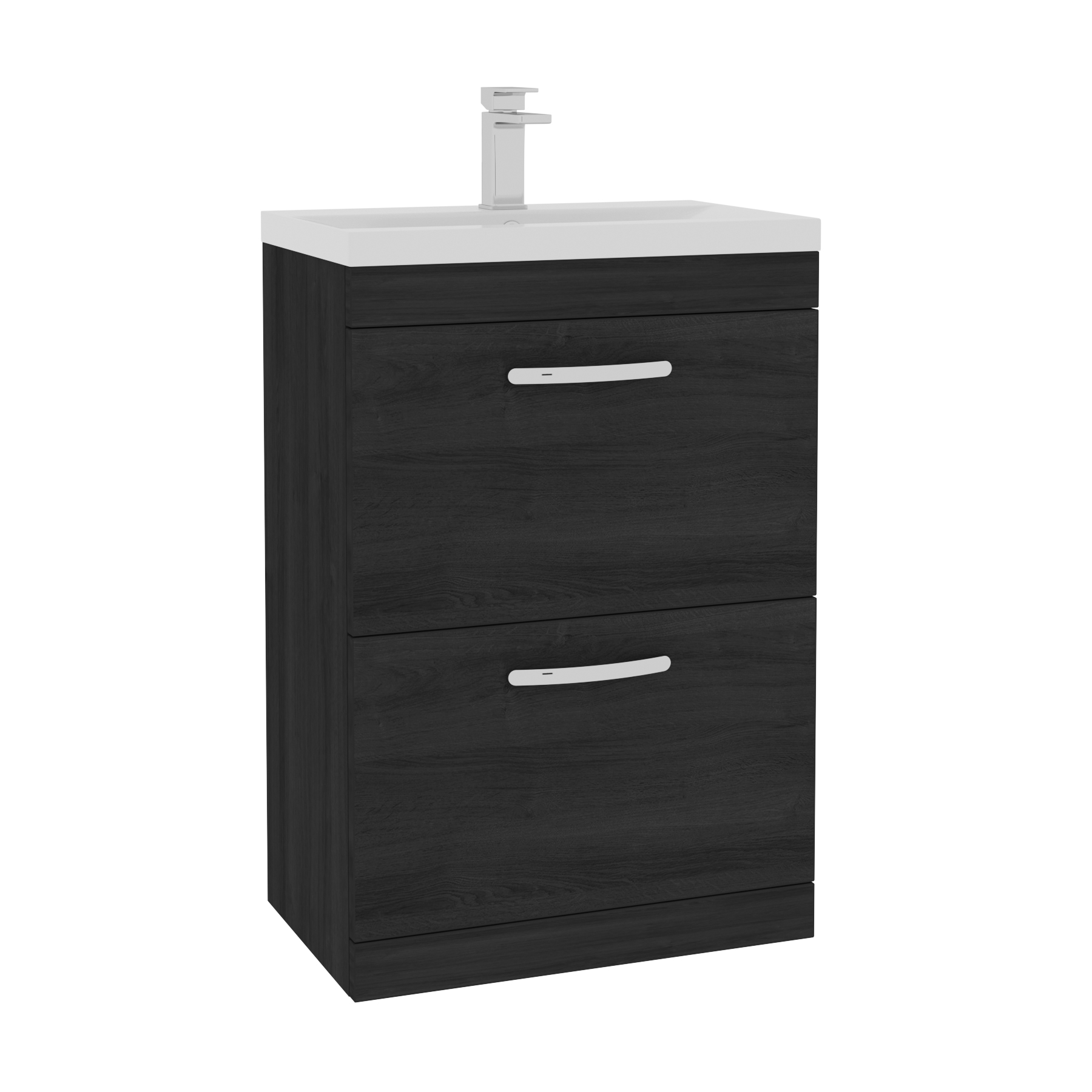  600mm Hale Black Floor Standing 2 Drawer Vanity Unit and Optional Basin - Mid Edge / Minimalist