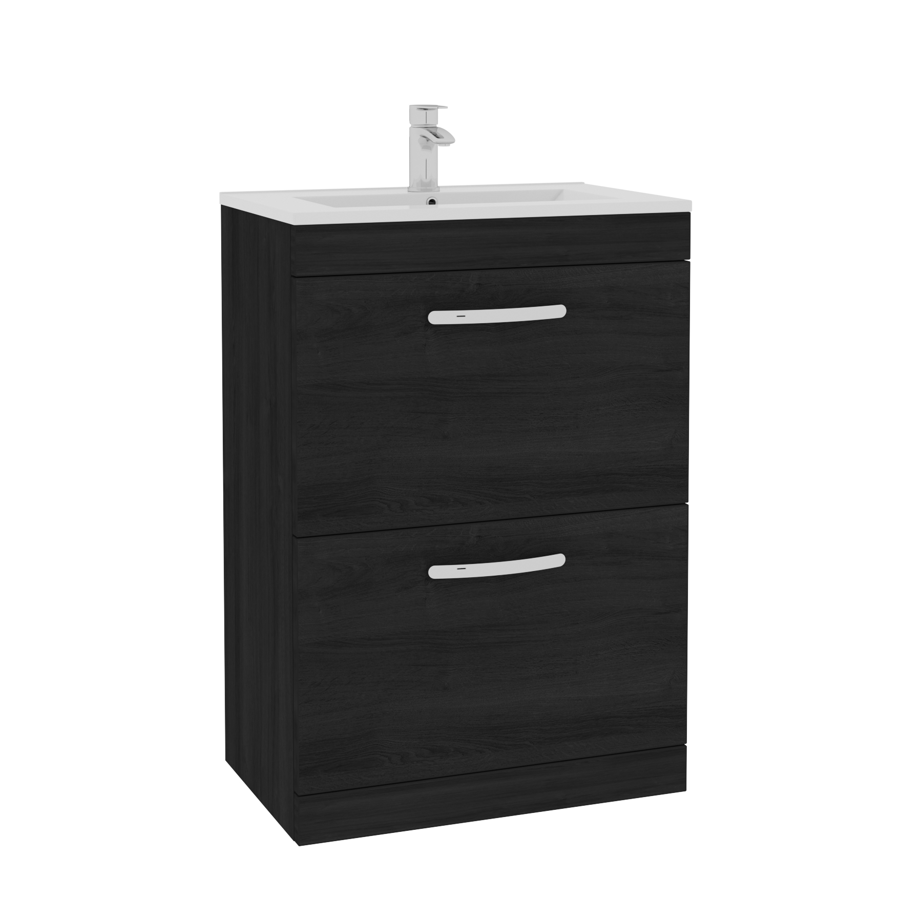 Turin 600mm Floor Standing Vanity Unit Hale Black 2 Drawer Minimalist Basin Unit