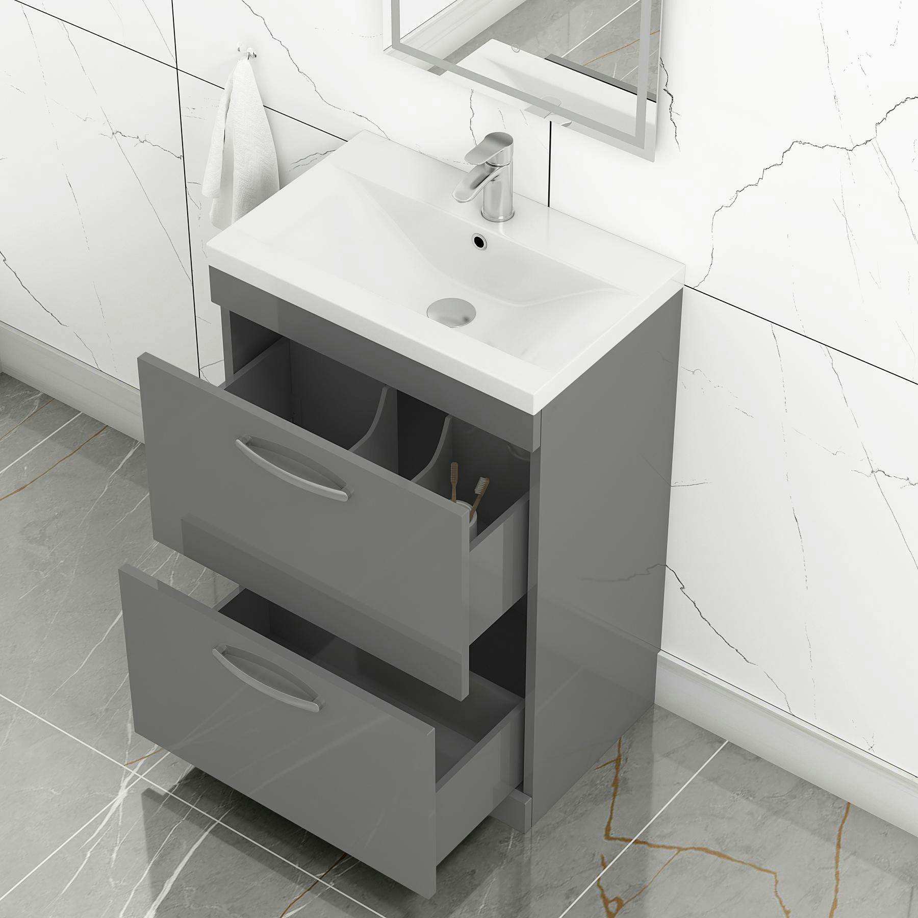 Turin 600mm Floor Standing Vanity Unit Sink 2 Drawer with Optional ...