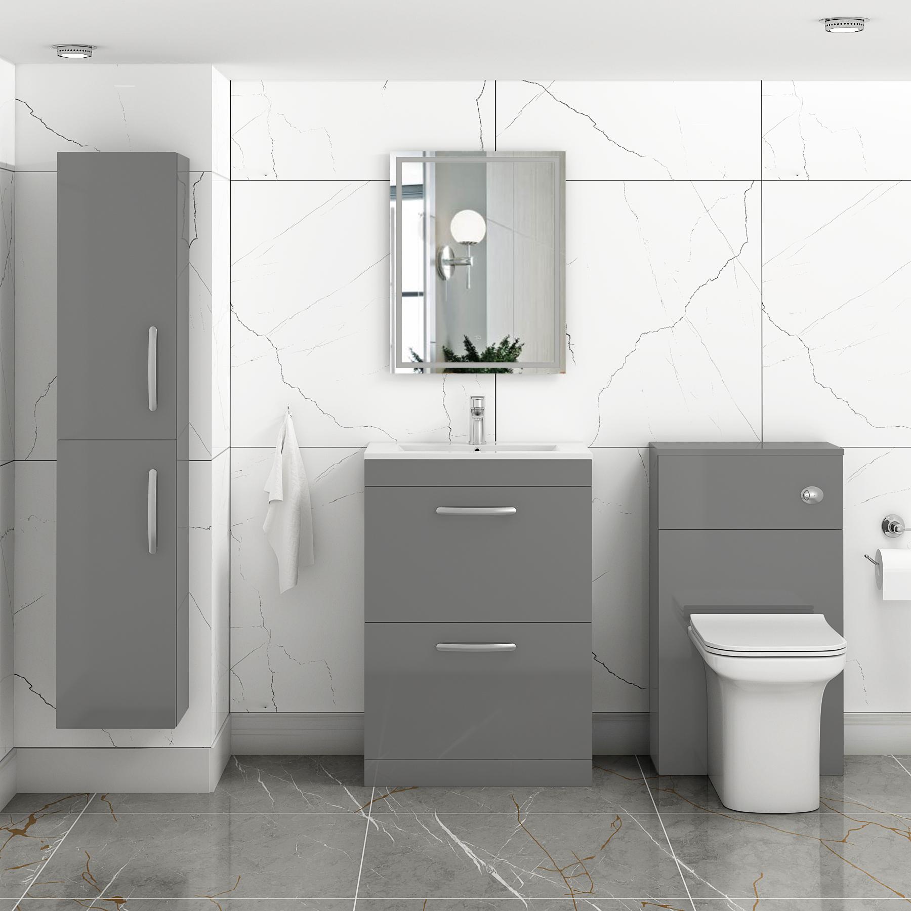 Turin 600mm Floor Standing Vanity Unit Indigo Grey Gloss 2 Drawer Minimalist Basin Unit