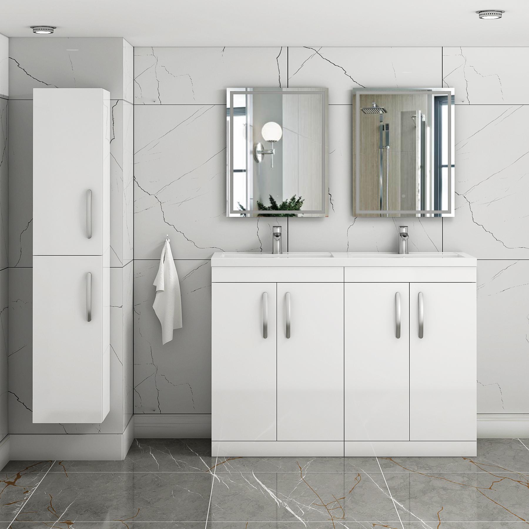 Turin 1200mm Gloss White Floor Standing 4-Door Vanity Unit Cabinet With Double Basin