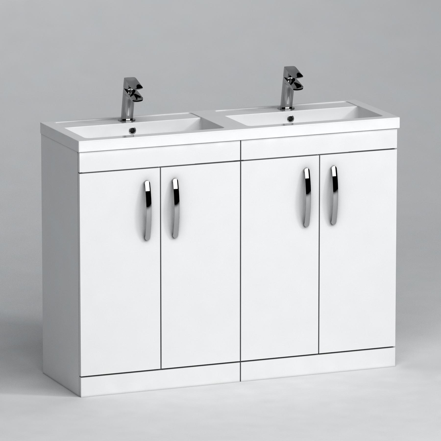 Turin 1200mm Gloss White Floor Standing 4-Door Vanity Unit Cabinet With Double Basin