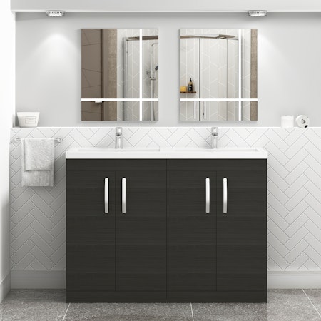 Turin 1200mm Hale Black Floor Standing 4-Door Vanity Unit Cabinet With Double Basin