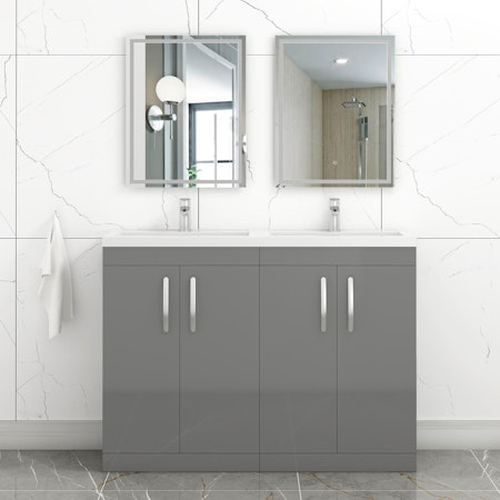 Turin 1200mm Indigo Grey Gloss Floor Standing 4-Door Vanity Unit Cabinet With Double Basin