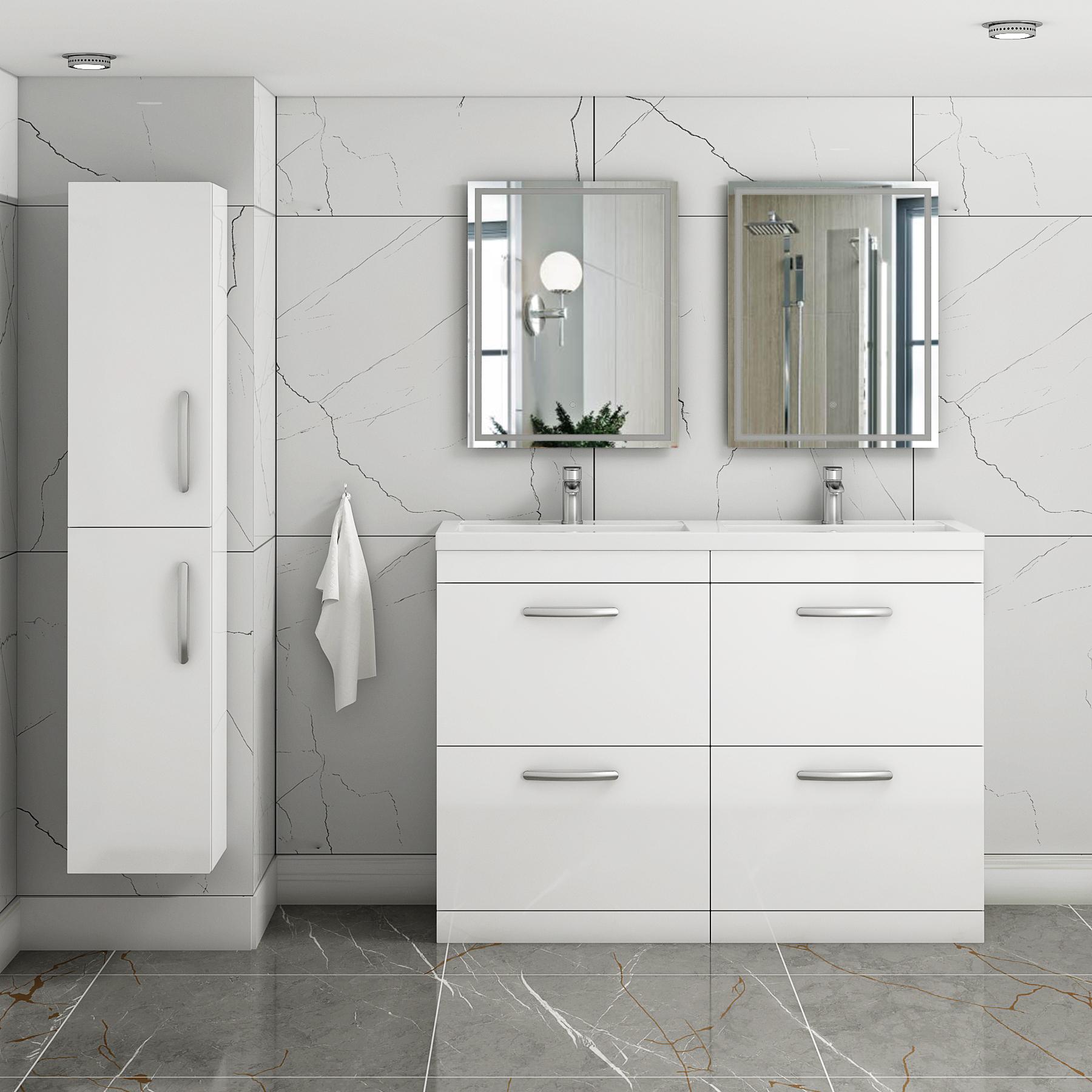 Turin 1200mm Gloss White Floor Standing 4-Drawer Vanity Unit Cabinet With Double Basin