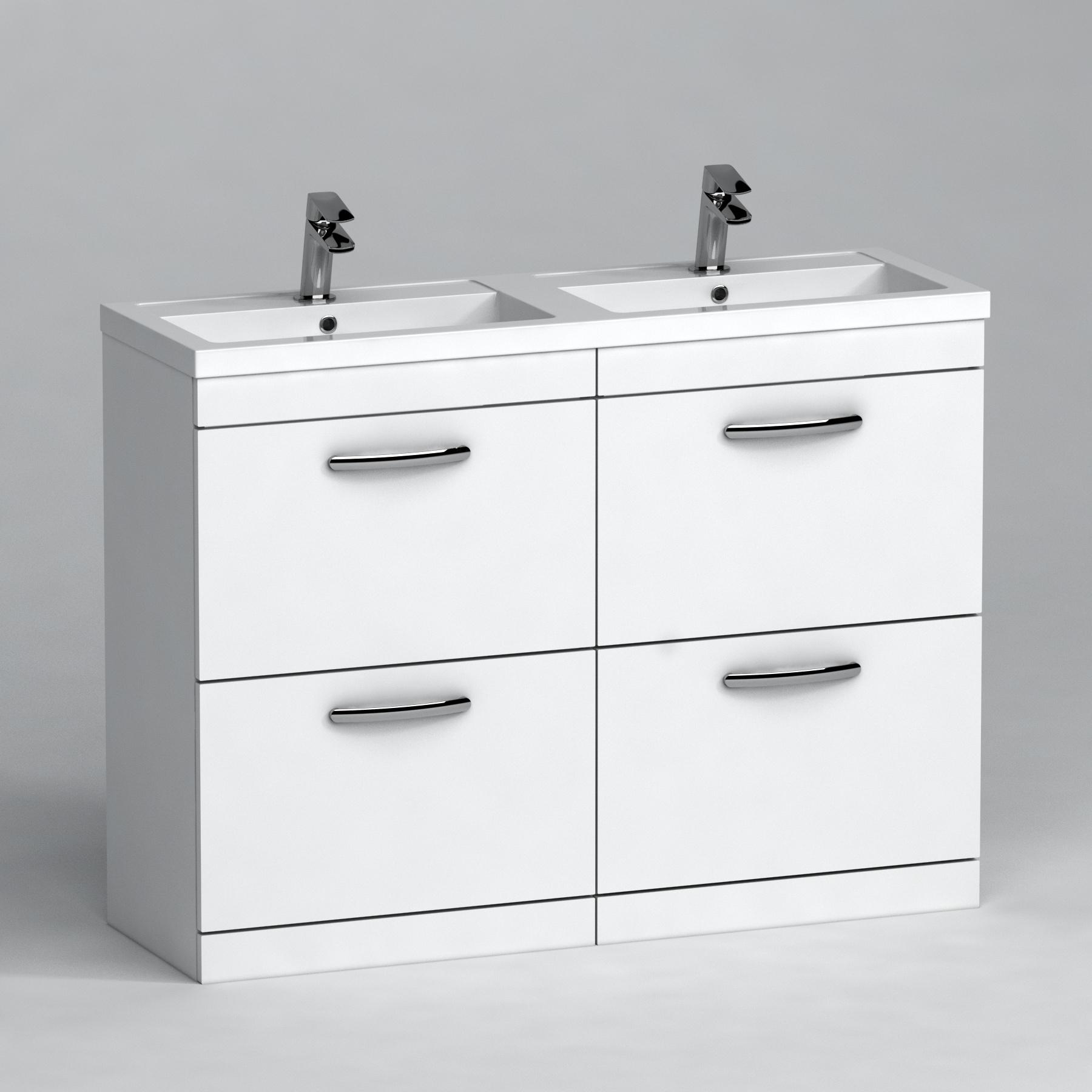 Turin 1200mm Gloss White Floor Standing 4-Drawer Vanity Unit Cabinet With Double Basin