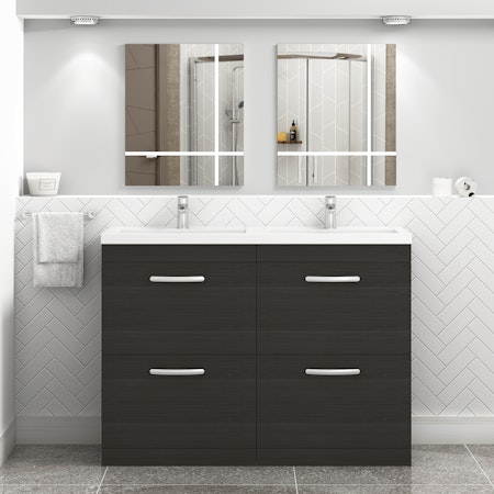 Turin 1200mm Hale Black Floor Standing 4-Drawer Vanity Unit Cabinet With Double Basin