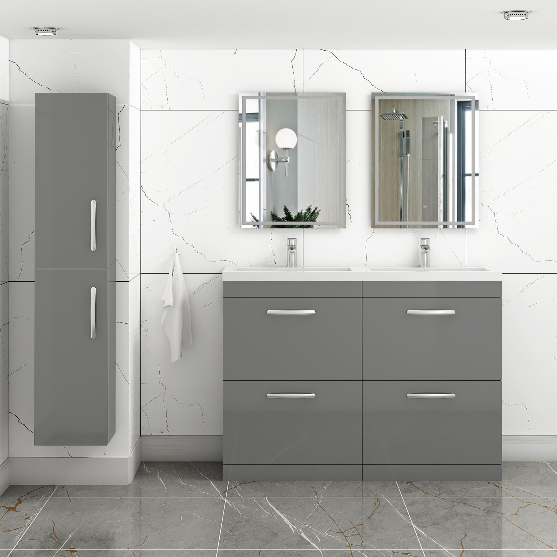 Turin 1200mm Indigo Grey Gloss Floor Standing 4-Drawer Vanity Unit Cabinet With Double Basin