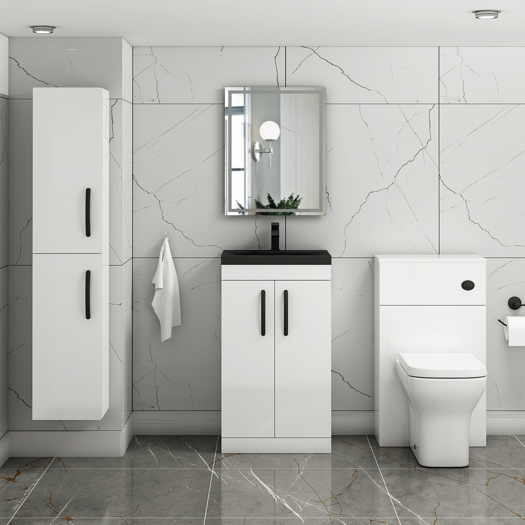 Turin Floor Standing 2 Door Vanity Unit with Black Basin - Multiple Sizes & Colours