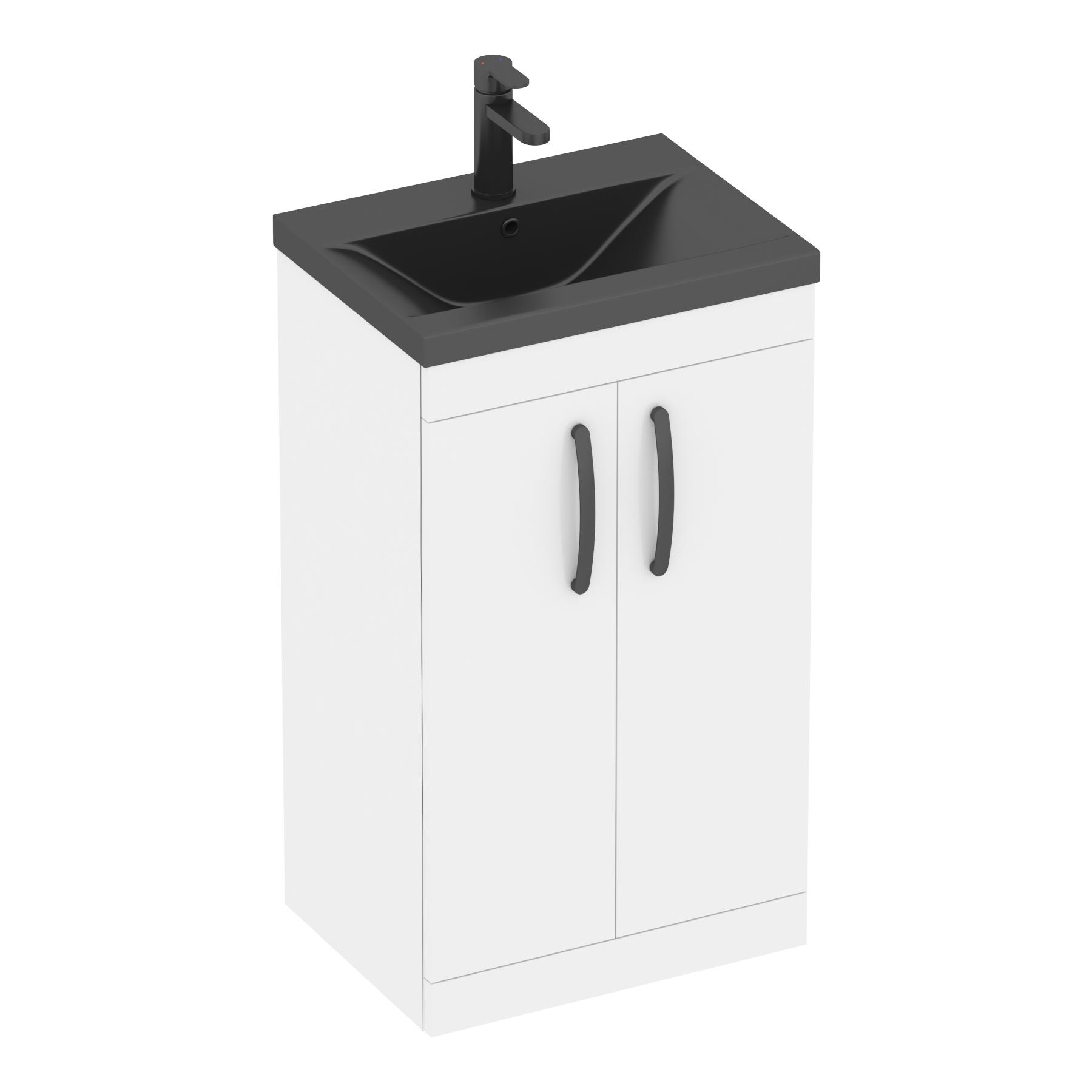 Turin Floor Standing 2 Door Vanity Unit with Black Basin - Multiple Sizes & Colours