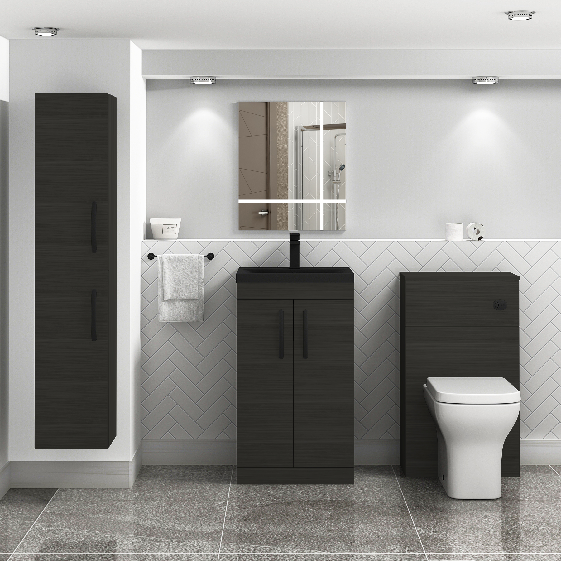  Turin Hale Black 2 Door Floor Standing Vanity Unit with Black Mid-Edge Basin - Multiple Sizes