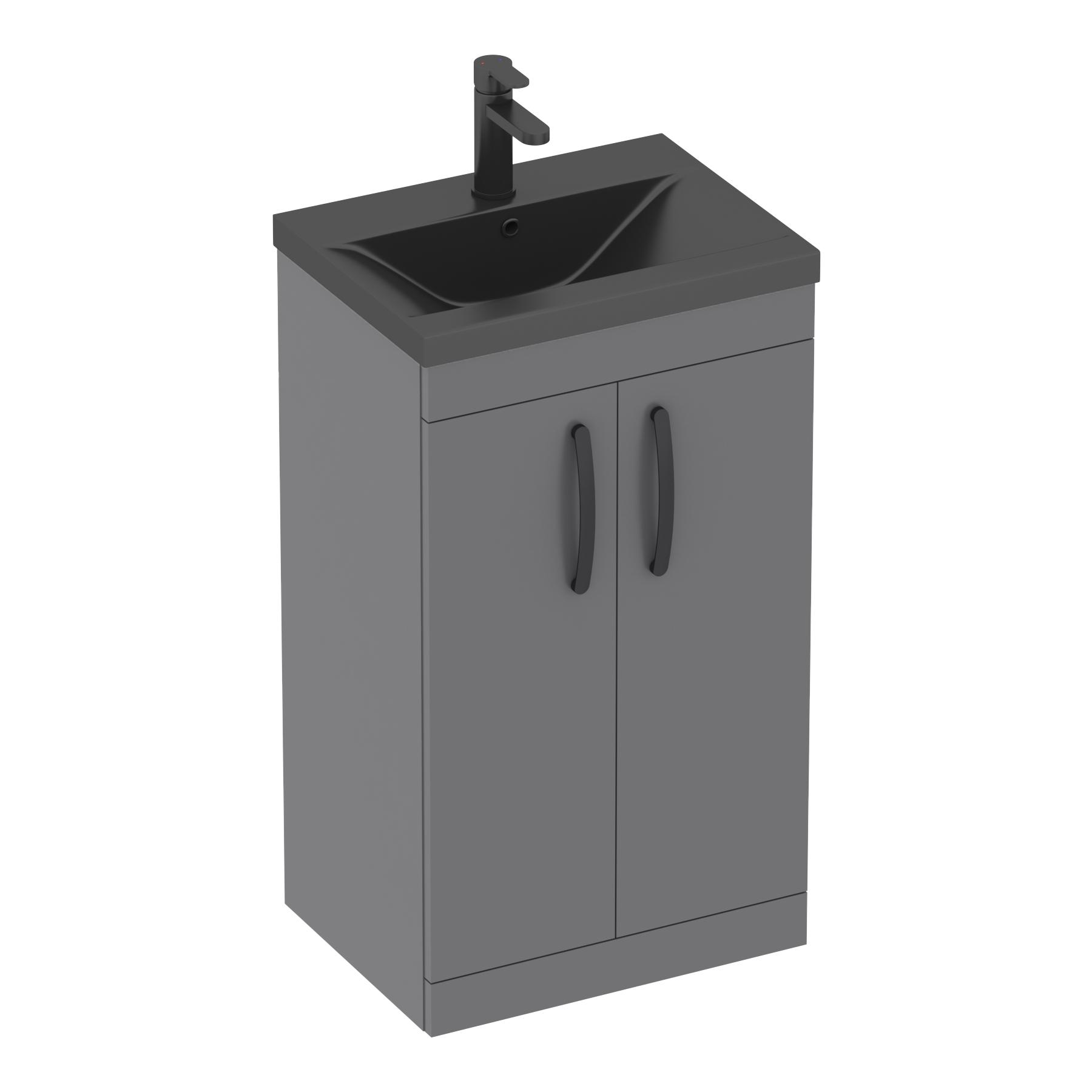Turin Floor Standing 2 Door Vanity Unit with Black Basin - Multiple Sizes & Colours