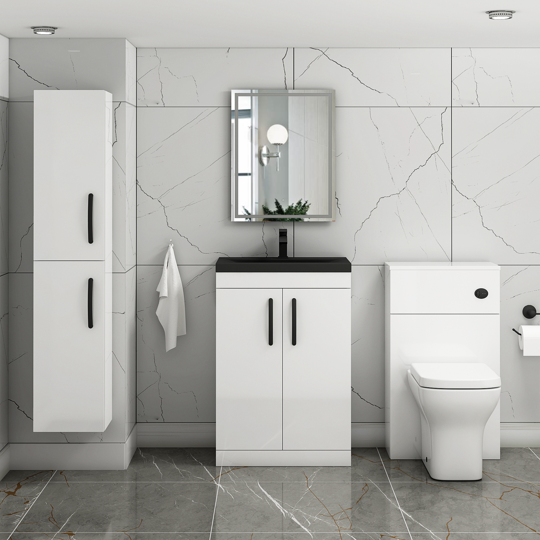 Turin Floor Standing 2 Door Vanity Unit with Black Basin - Multiple Sizes & Colours