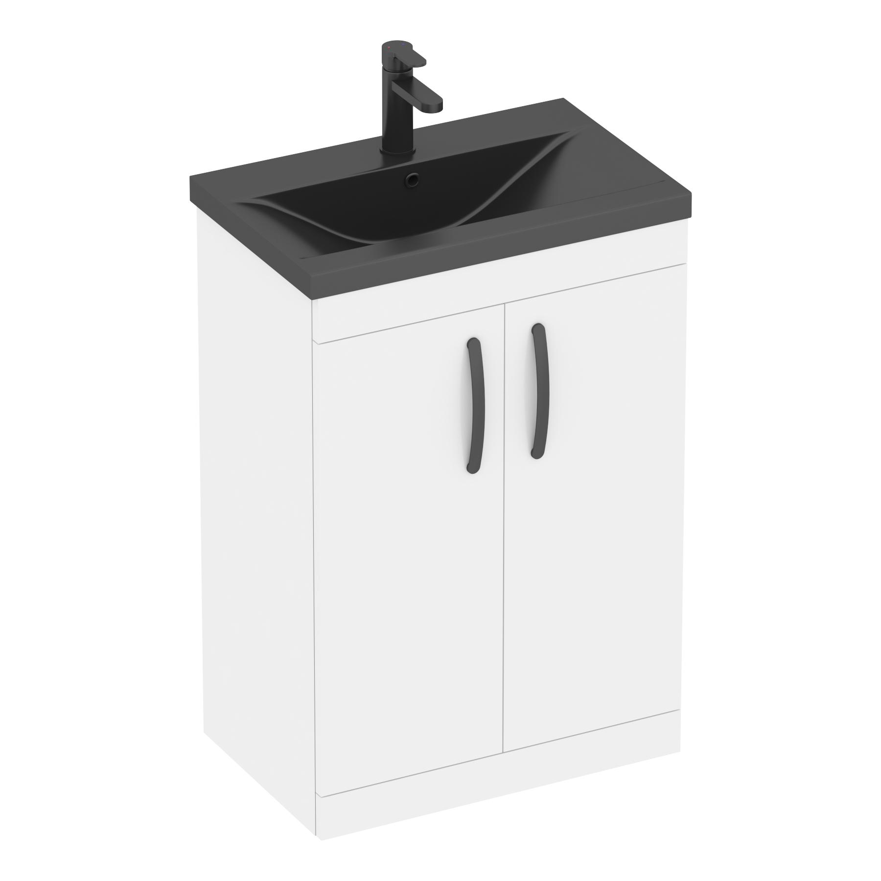 Turin Floor Standing 2 Door Vanity Unit with Black Basin - Multiple Sizes & Colours