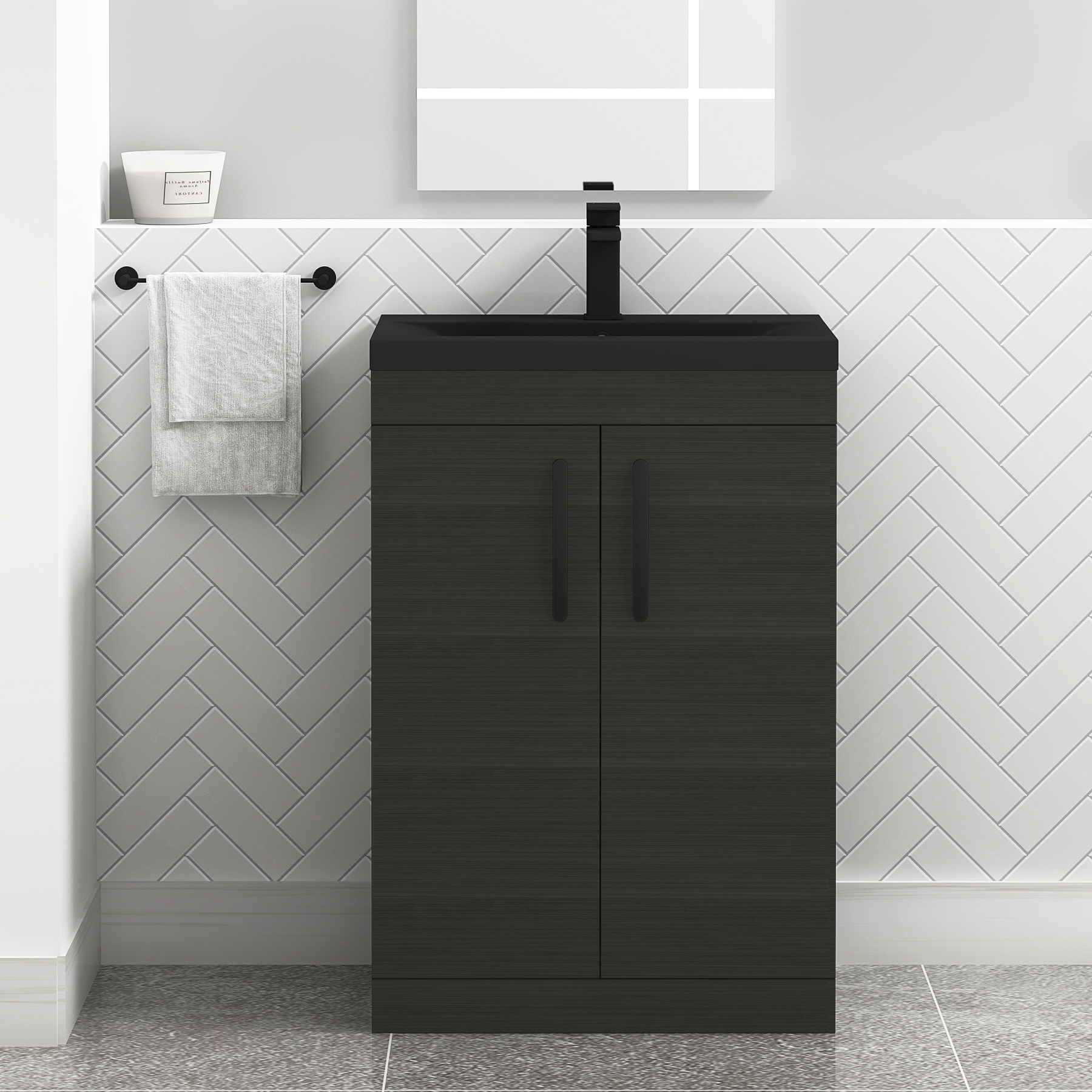  Turin Hale Black 2 Door Floor Standing Vanity Unit with Black Mid-Edge Basin - Multiple Sizes