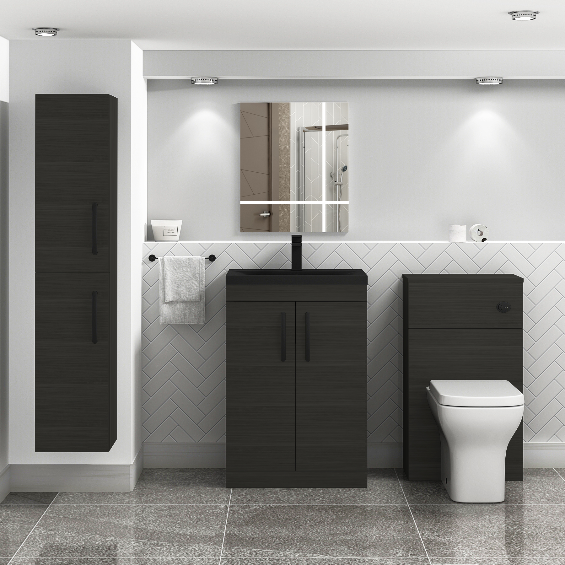  Turin Hale Black 2 Door Floor Standing Vanity Unit with Black Mid-Edge Basin - Multiple Sizes