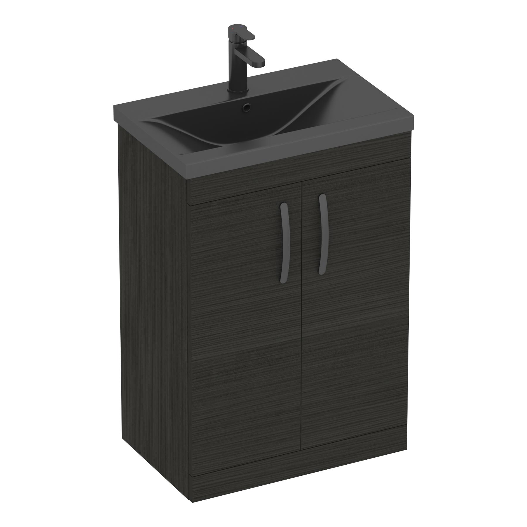 Turin Floor Standing 2 Door Vanity Unit with Black Basin - Multiple Sizes & Colours
