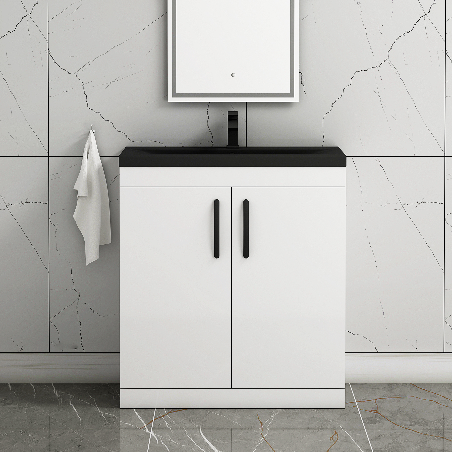 Turin Floor Standing 2 Door Vanity Unit with Black Basin - Multiple Sizes & Colours