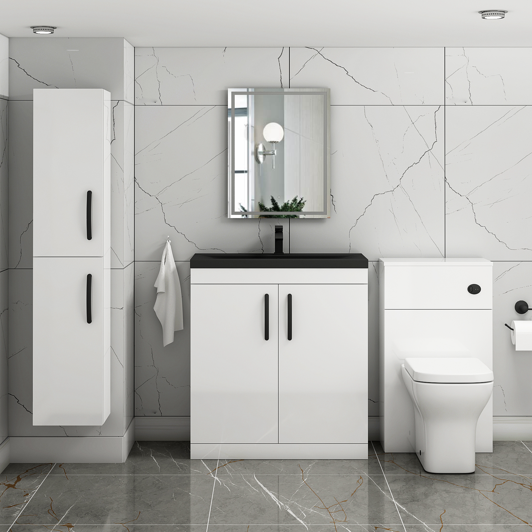 Turin Floor Standing 2 Door Vanity Unit with Black Basin - Multiple Sizes & Colours