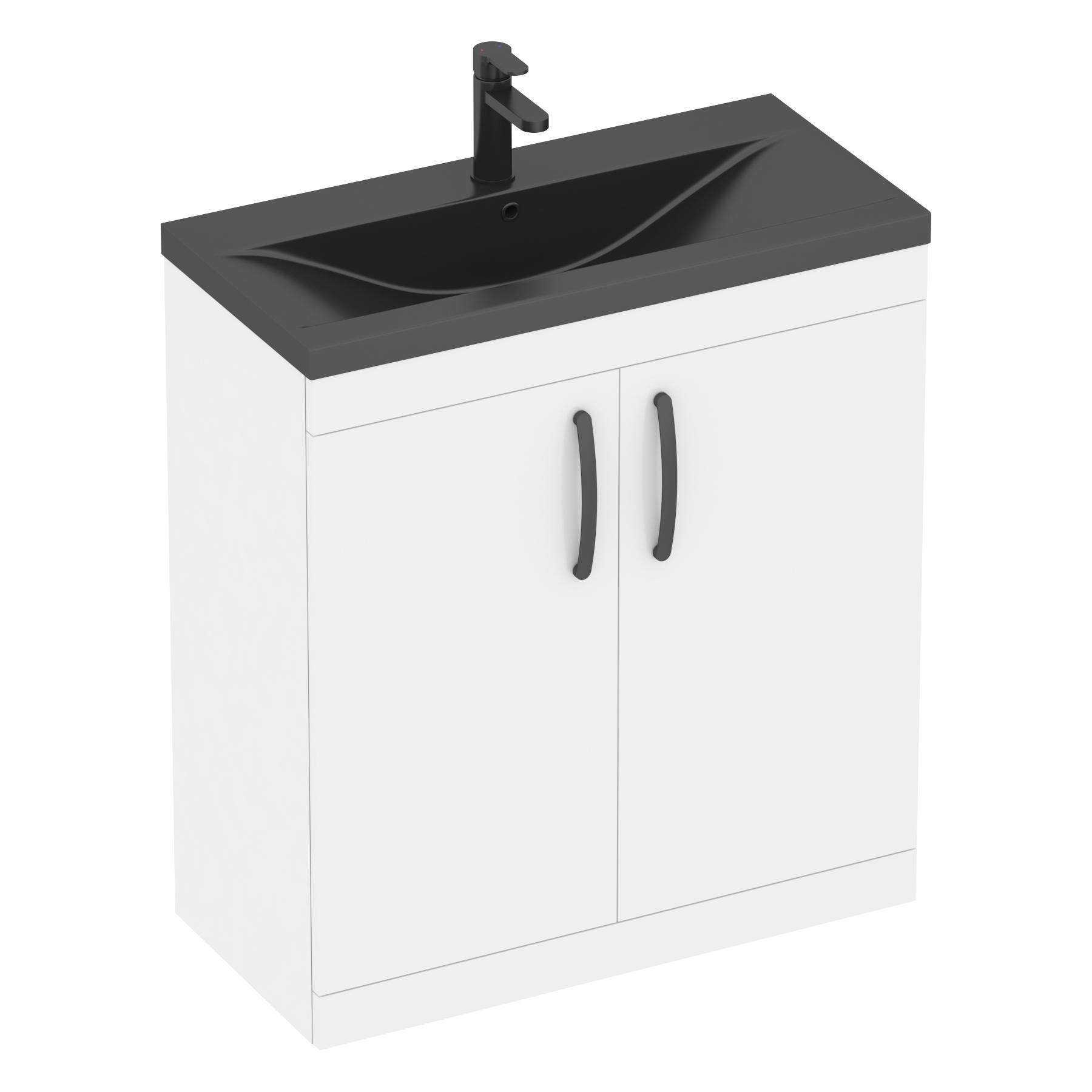 Turin Floor Standing 2 Door Vanity Unit with Black Basin - Multiple Sizes & Colours