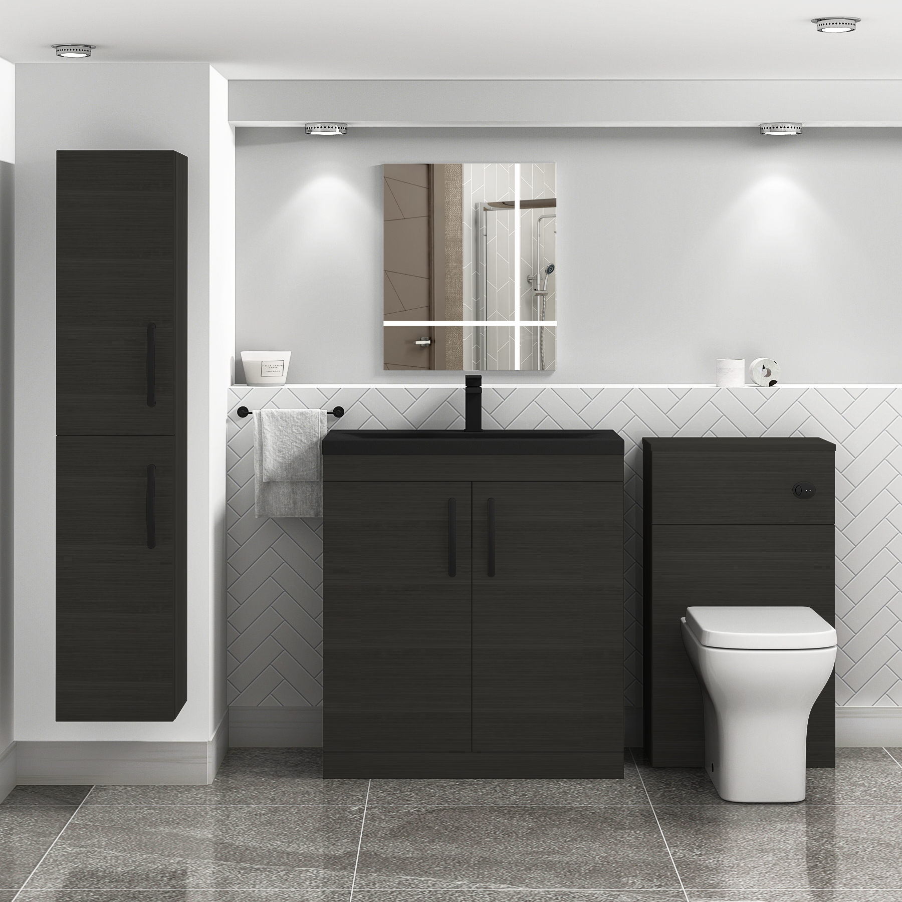  Turin Hale Black 2 Door Floor Standing Vanity Unit with Black Mid-Edge Basin - Multiple Sizes